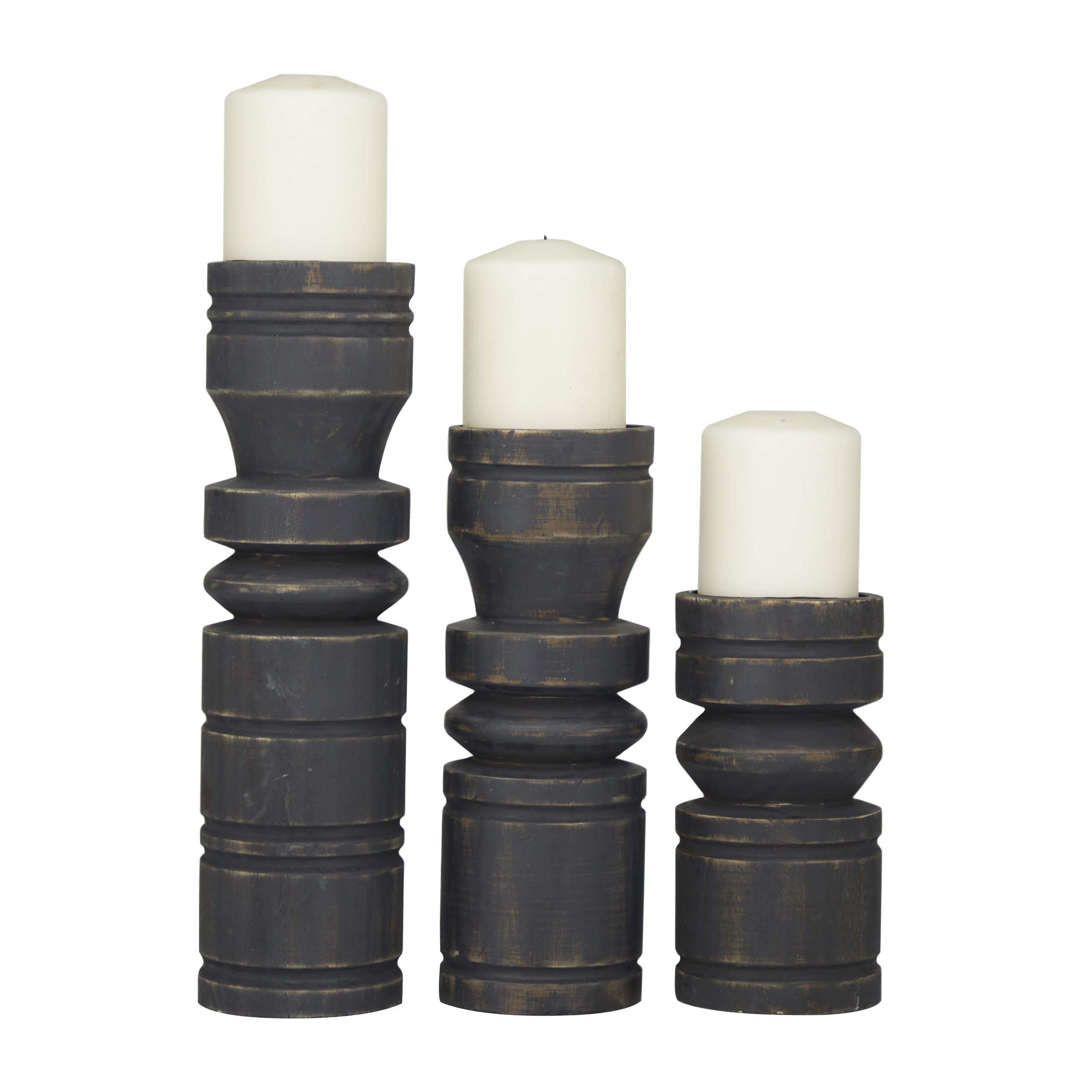 Black Wood Pillar Candle Holder (Set of 3), 14″, 11″, 8″
