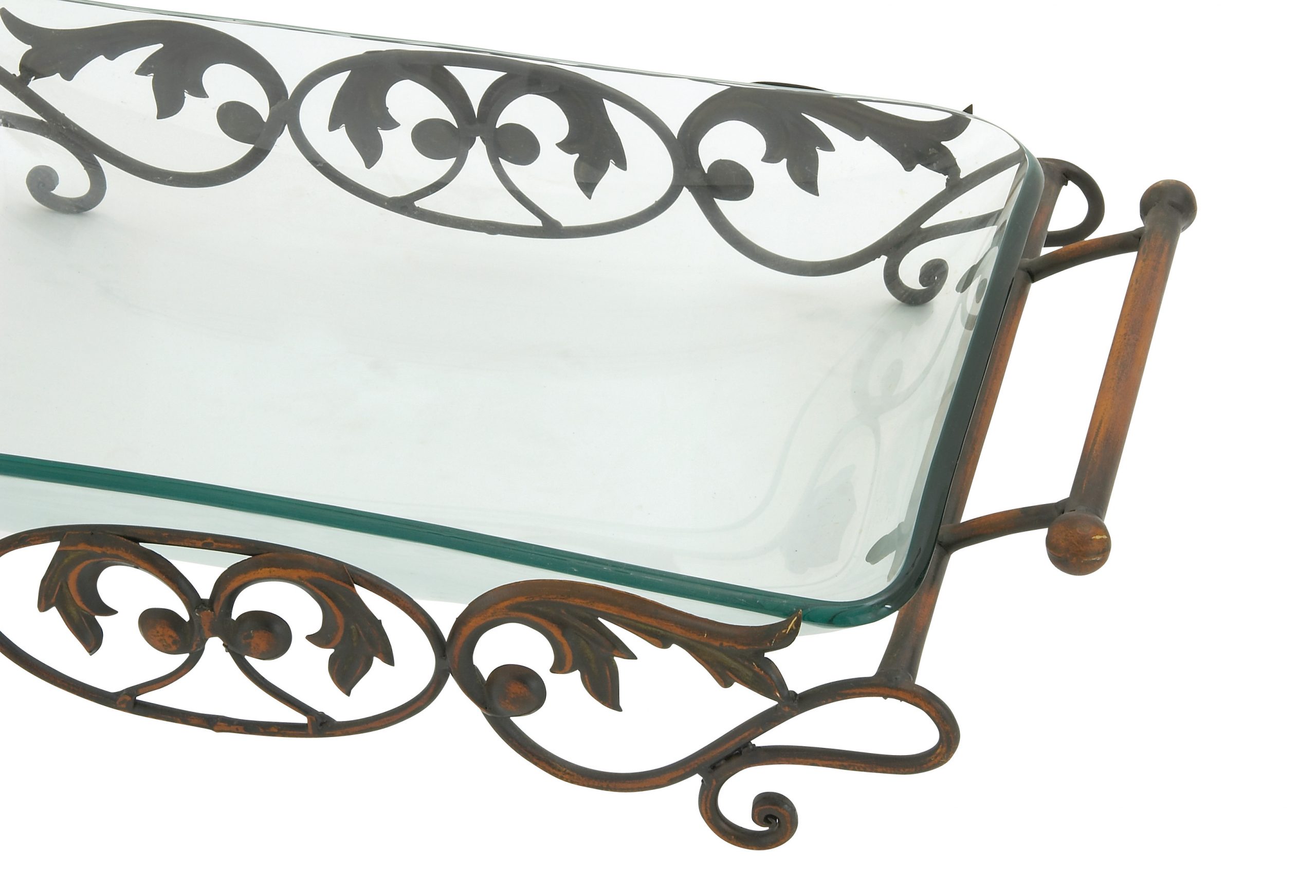 Copper Finish Glass And Metal Scroll Design Serving Bowl, 5″ X 27″ X 15″