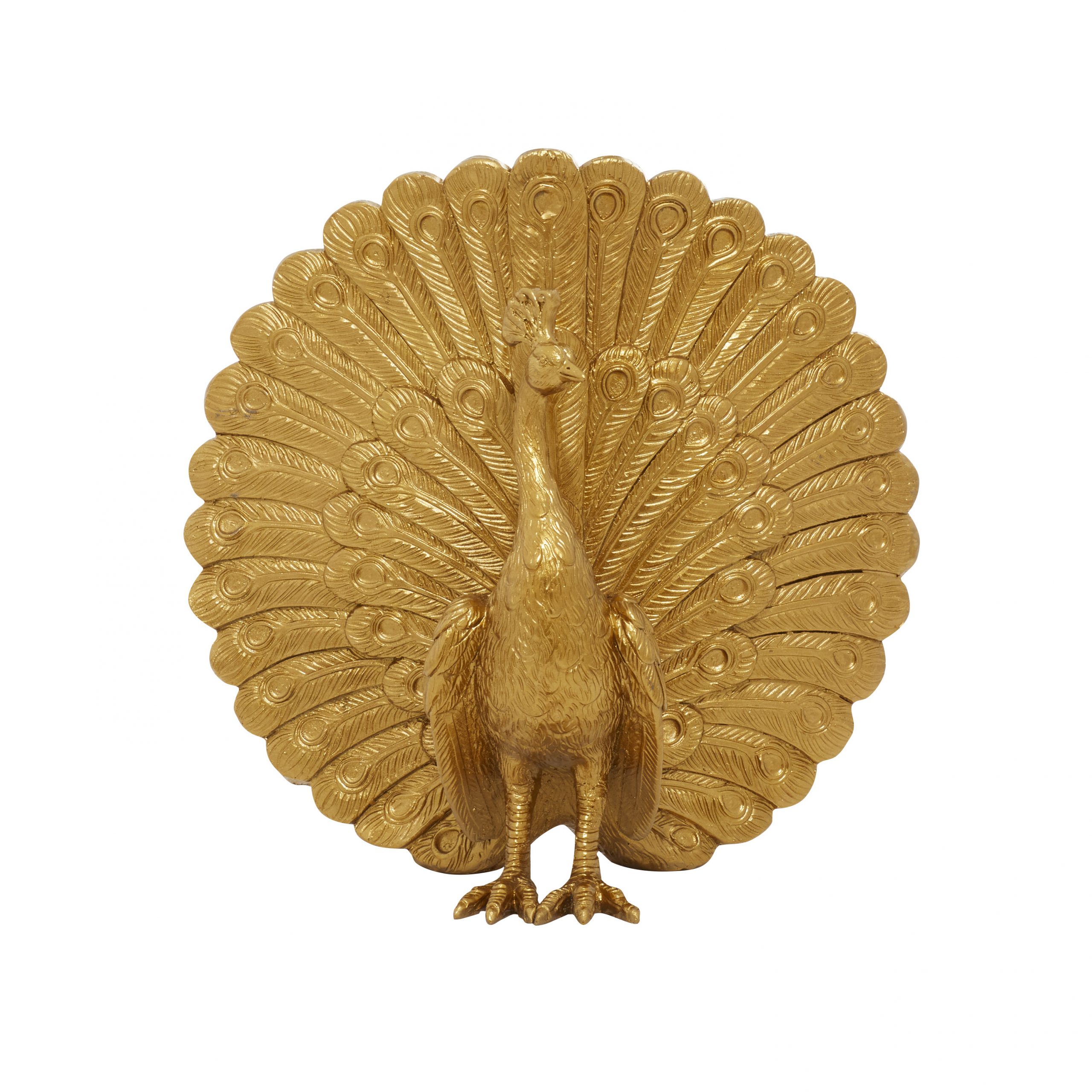 Gold Poly Stone Peacock Sculpture, 12″H
