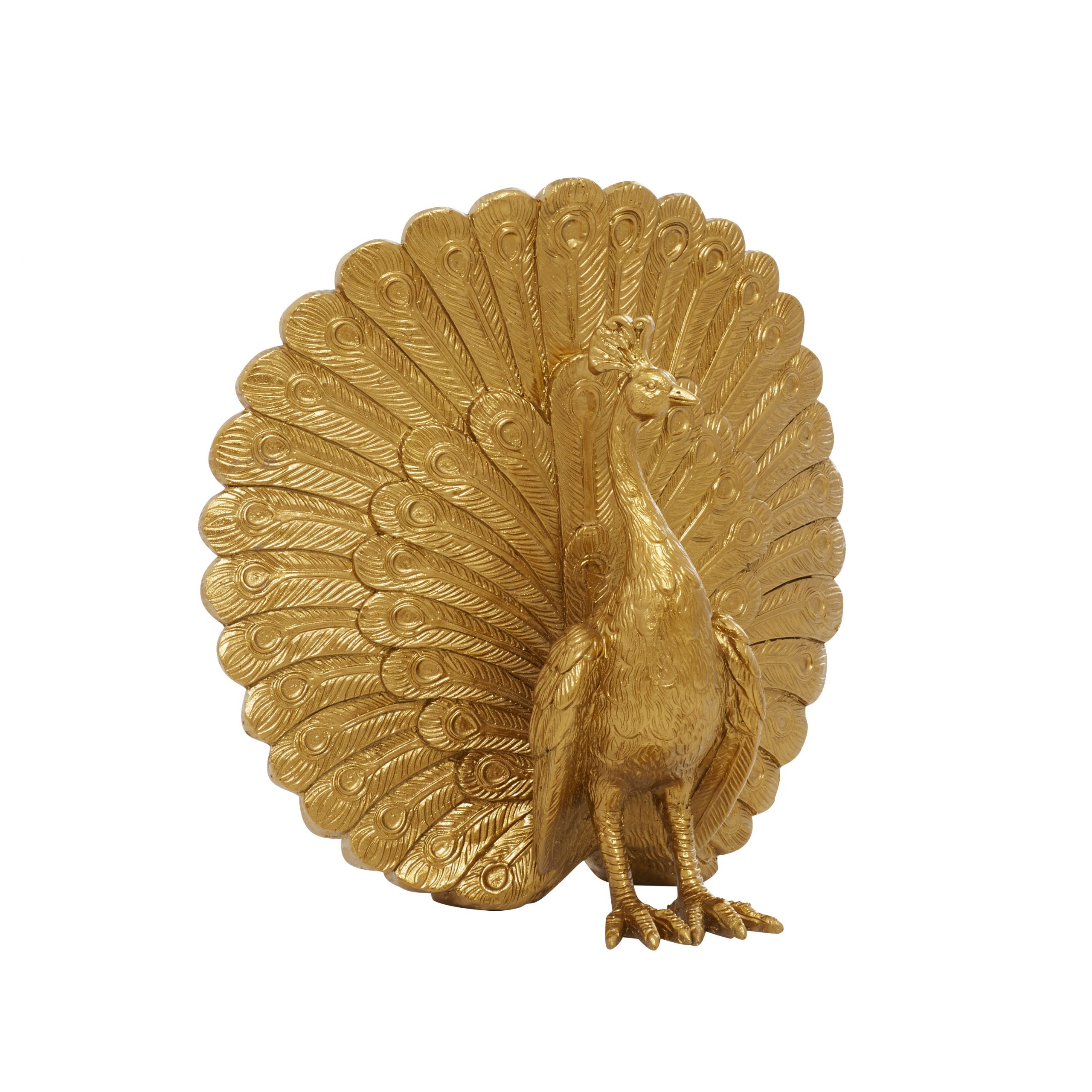 Gold Poly Stone Peacock Sculpture, 12″H