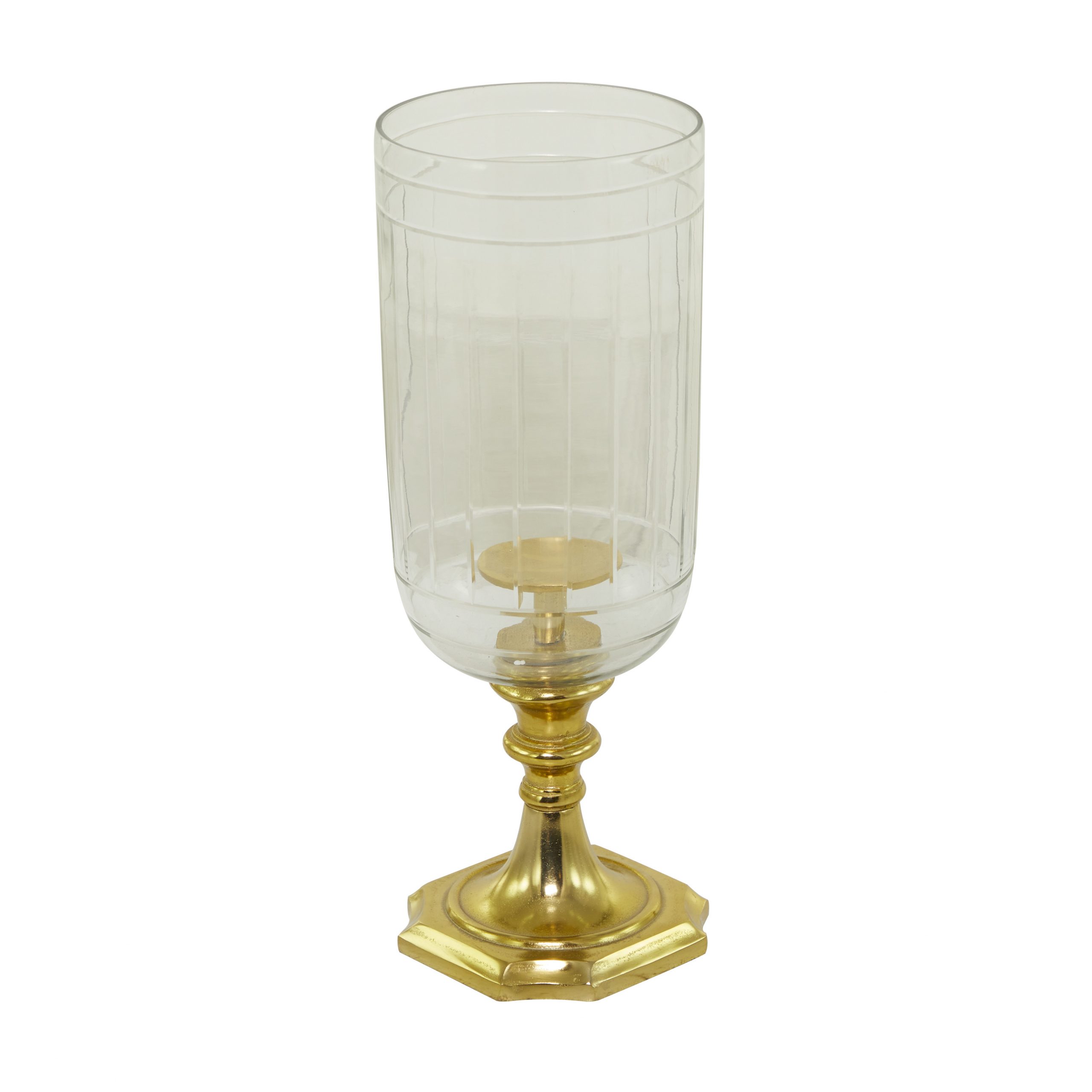 Gold Metal Glass Hurricane Candle Holder, 7″ x 19″