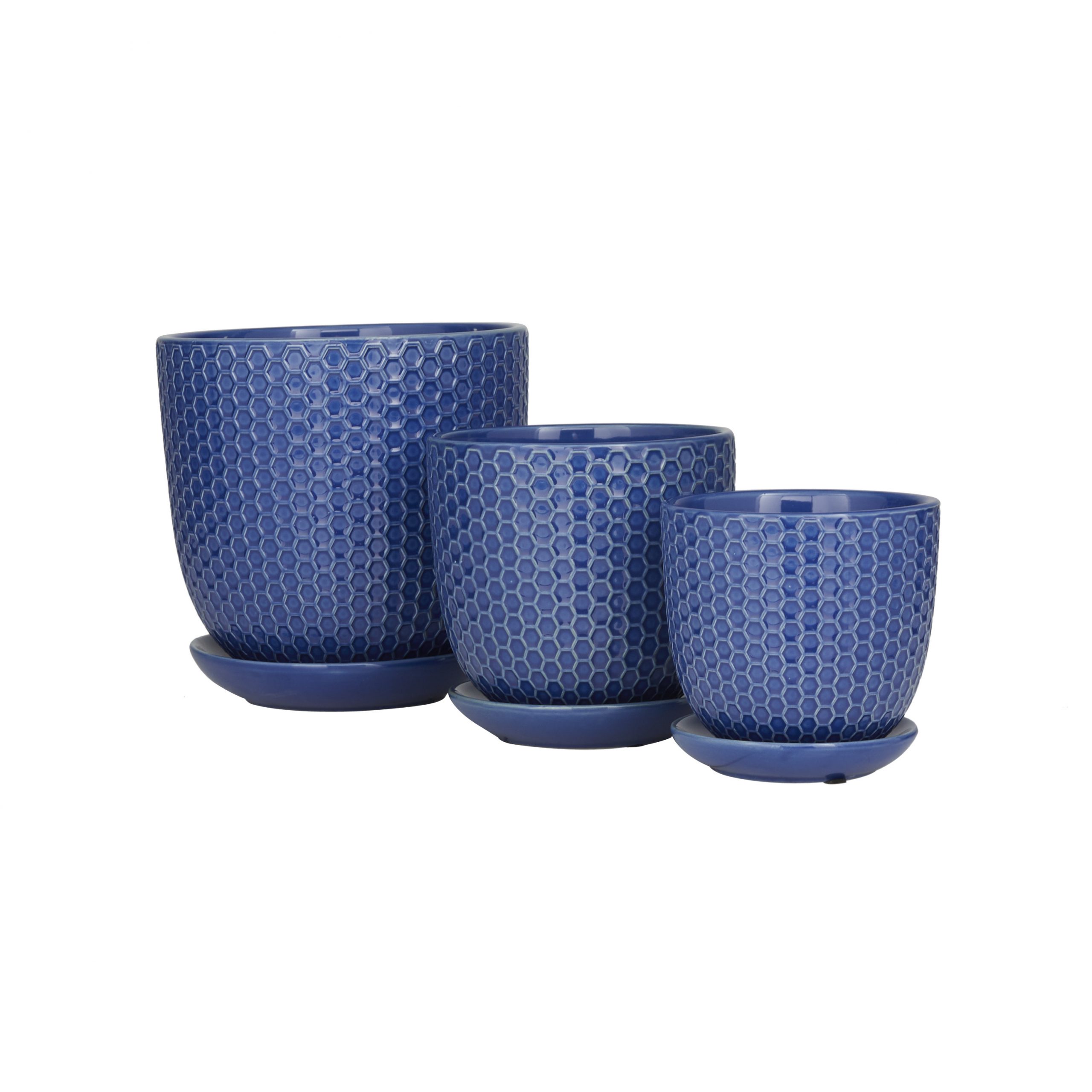 Blue Ceramic Planter (Set of 3), 8″, 6″, 5″H