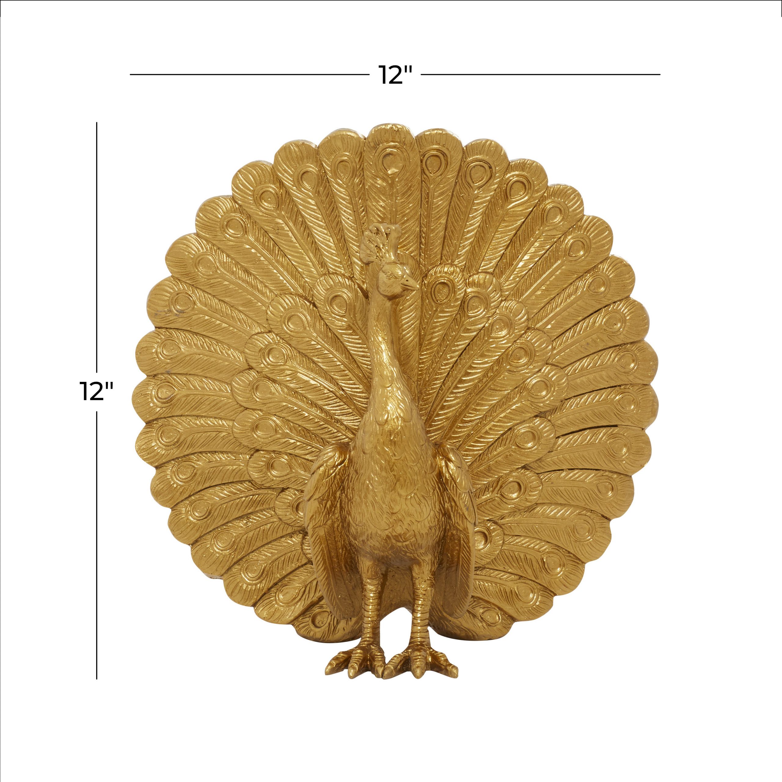 Gold Poly Stone Peacock Sculpture, 12″H