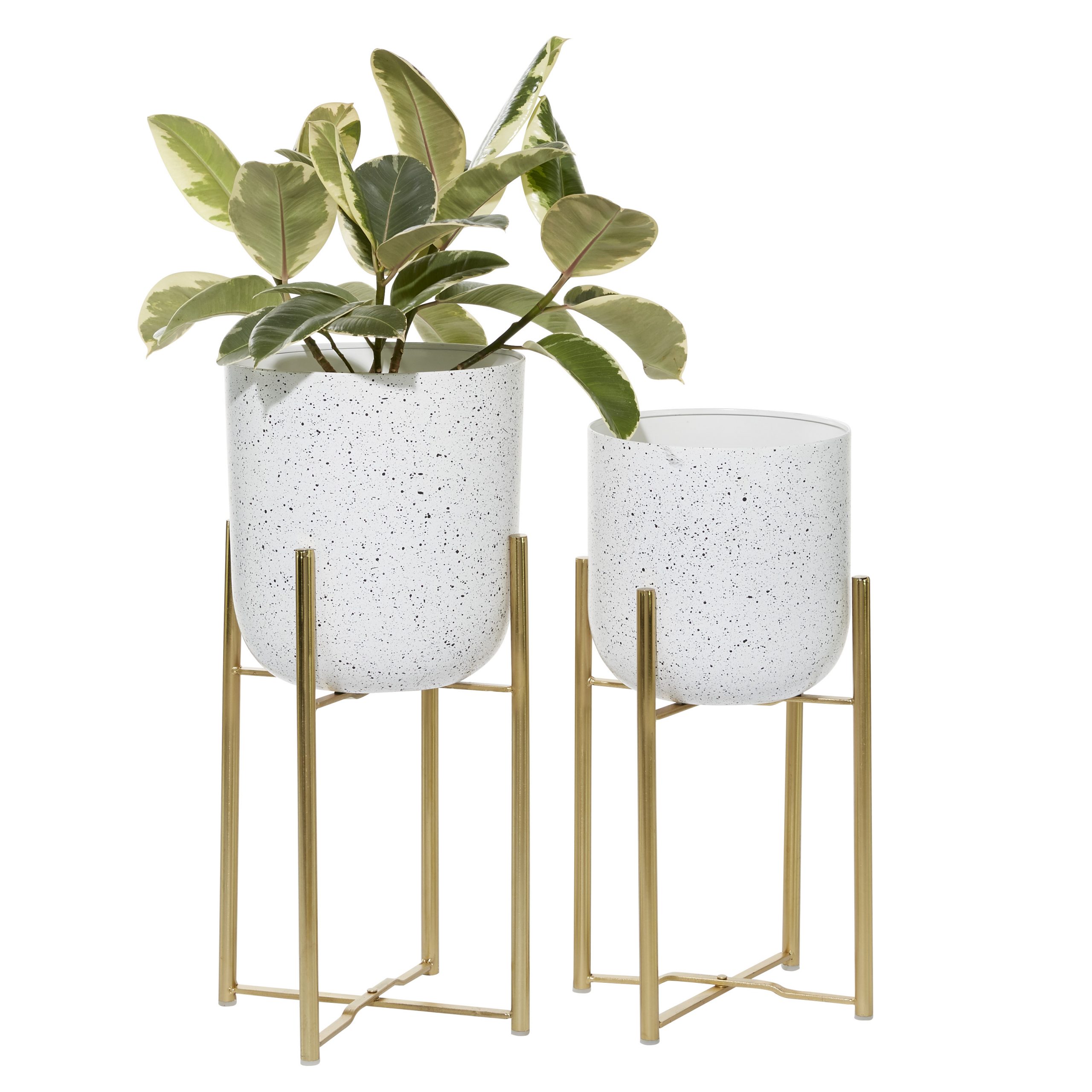 White Metal Speckled Planter With Gold Stand (Set of 2), 22″, 19″H