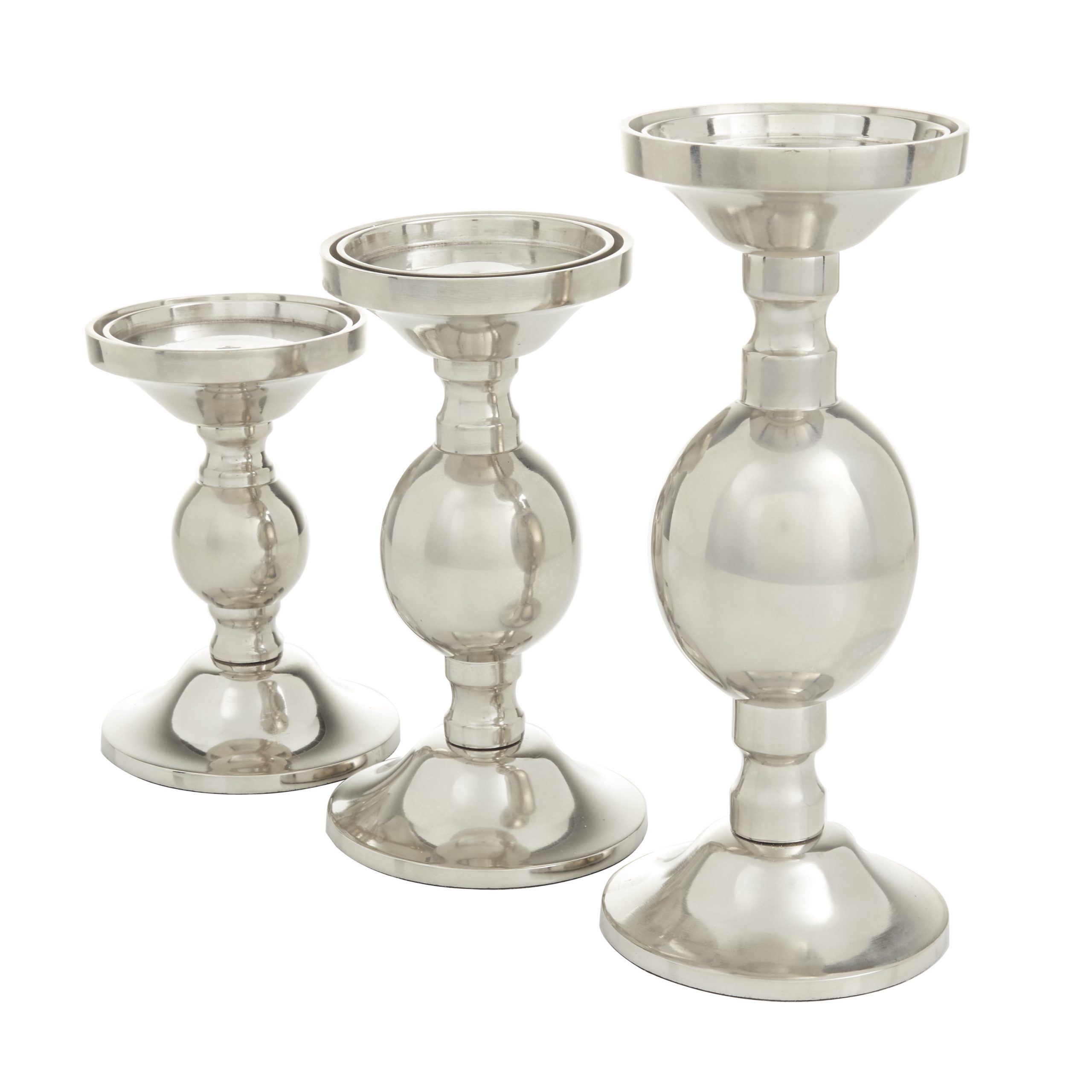 Silver Metal Pillar Candle Holder (Set of 3),10″, 8″, 6″