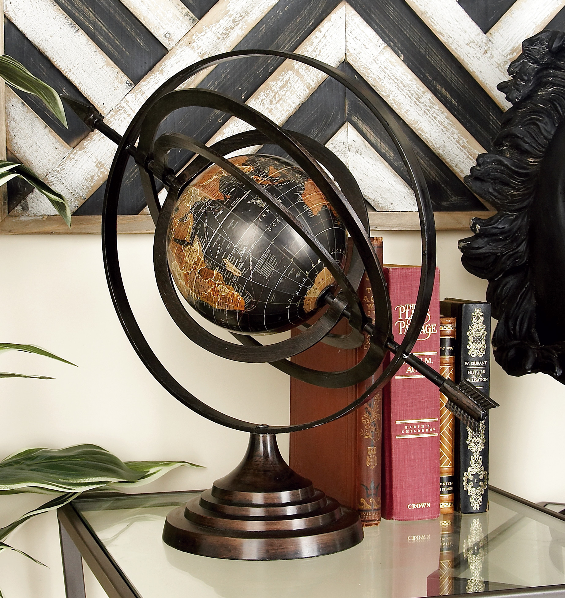 Black Aluminum Armillary Compass Globe, 19″W