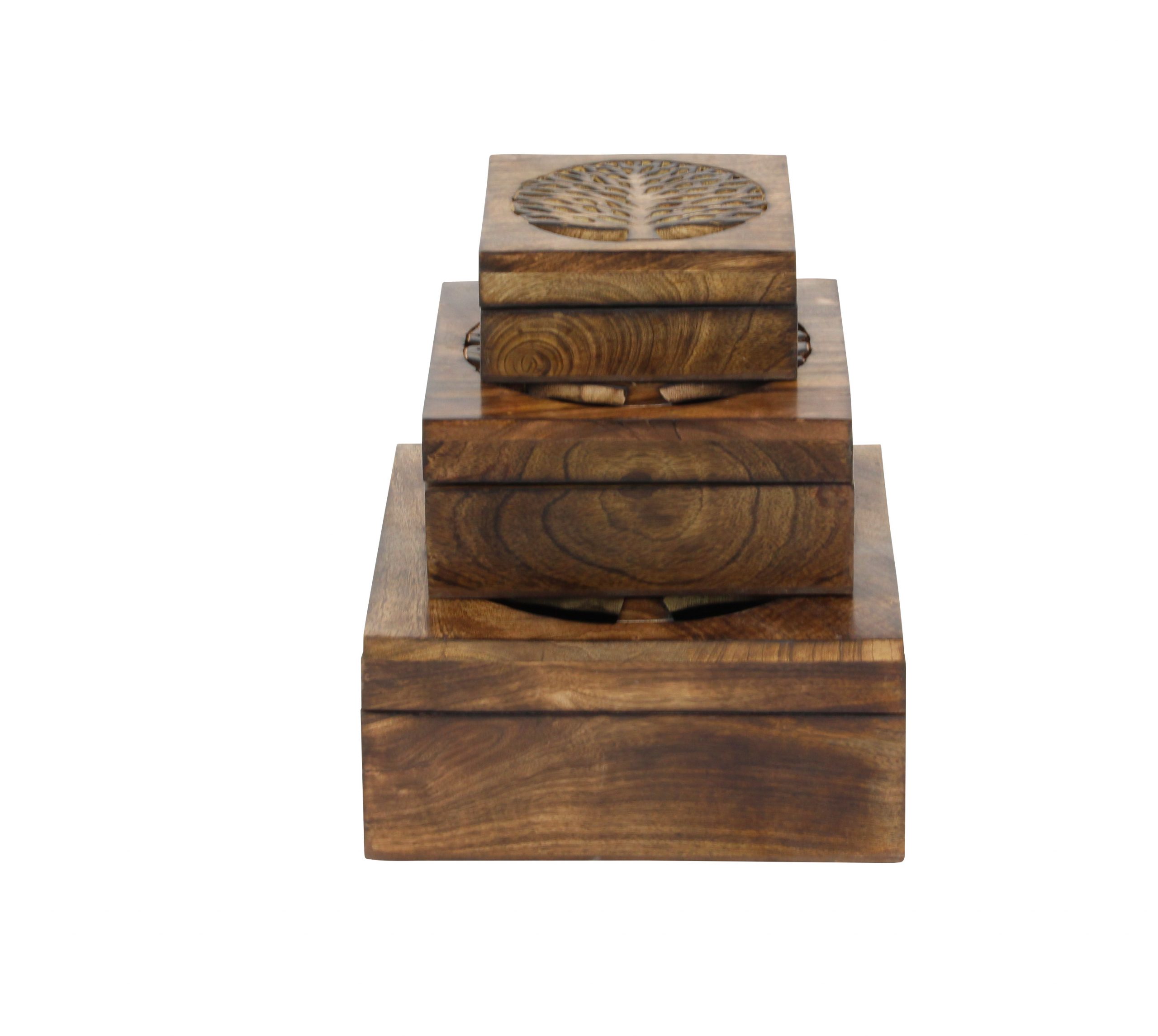 Brown Wooden Box (Set of 3), 6″, 8″, 10″