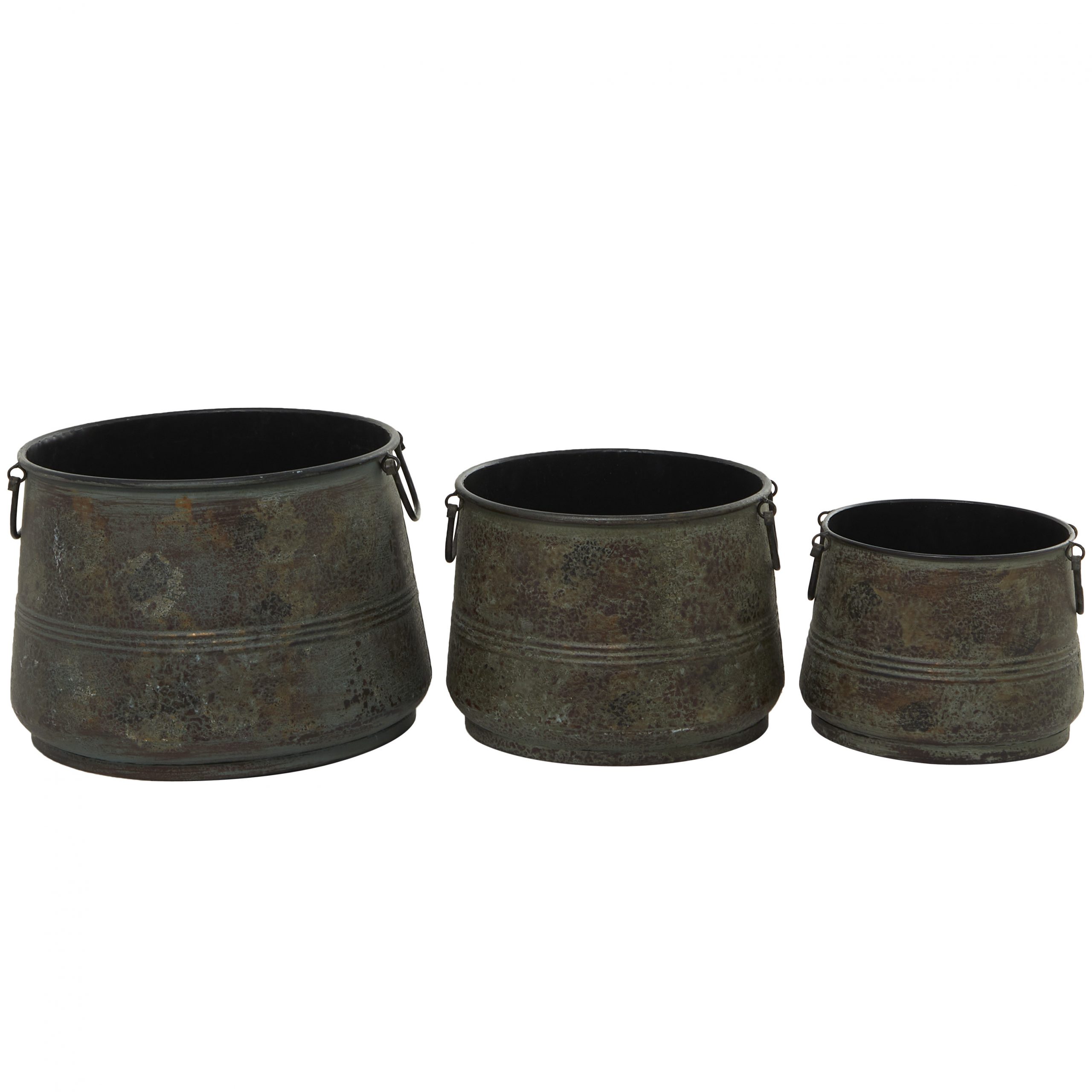 Distressed Metal Bucket Planter (Set of 3), 16″, 13″, 11″W
