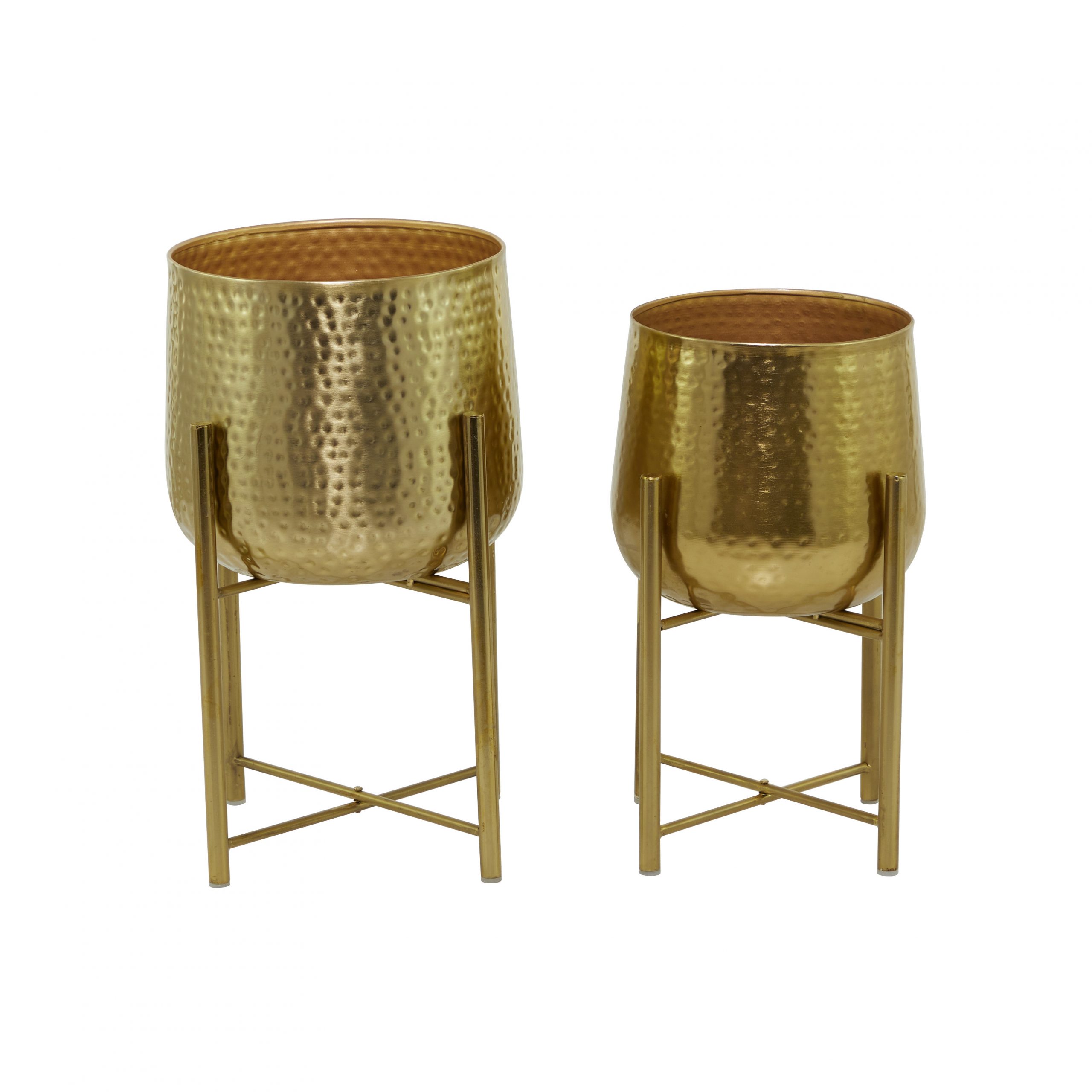 Gold Metal Planter Hammered (Set of 2), 17″, 19″H