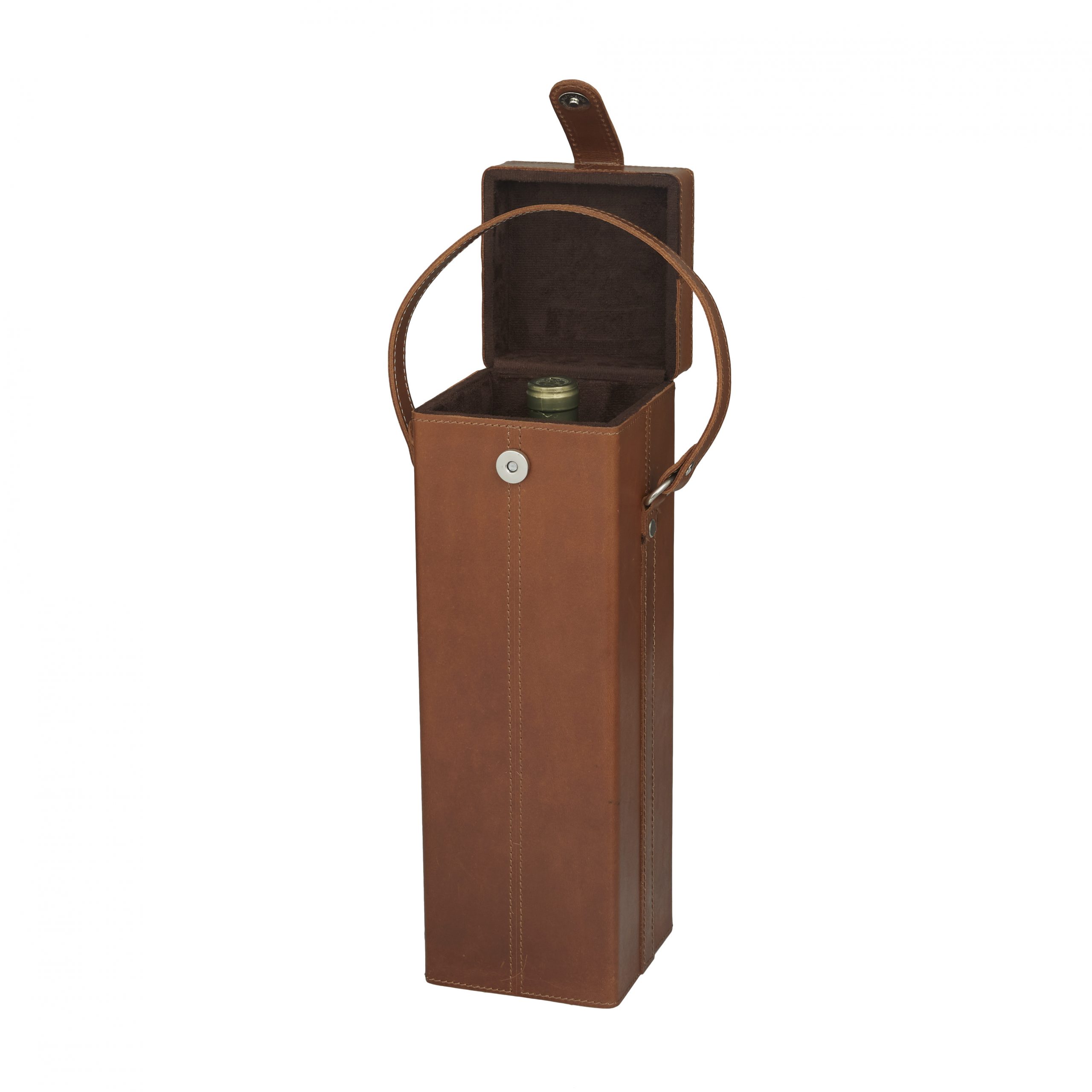 Brown Leather Wine Bottle Holder, 5″W x 15″H