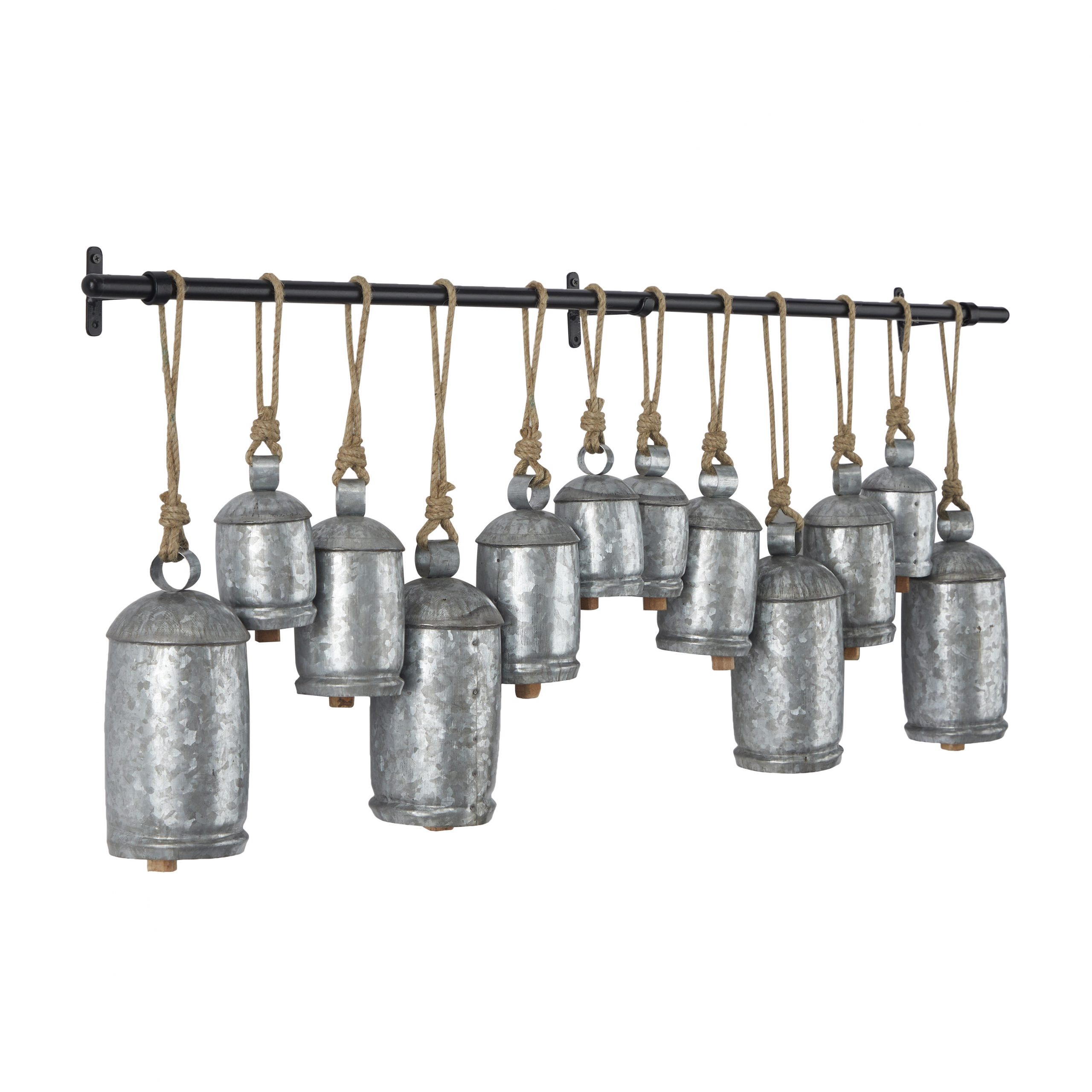 Silver Gray Metal Wall Cow Bell Decor, 48″W x 20″H