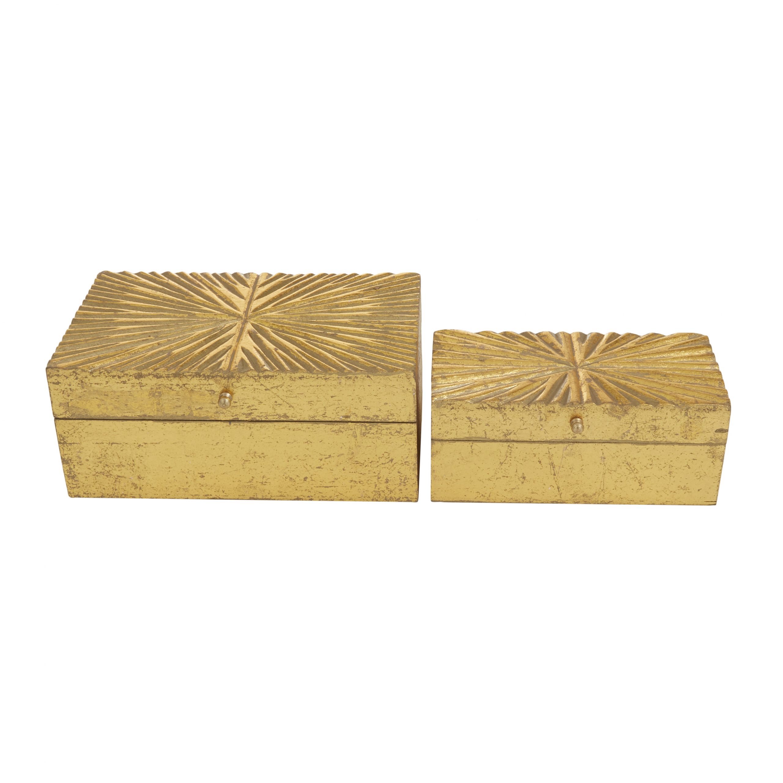 Distressed Gold Wooden Box Starburst Design (Set of 2), 10″, 8″