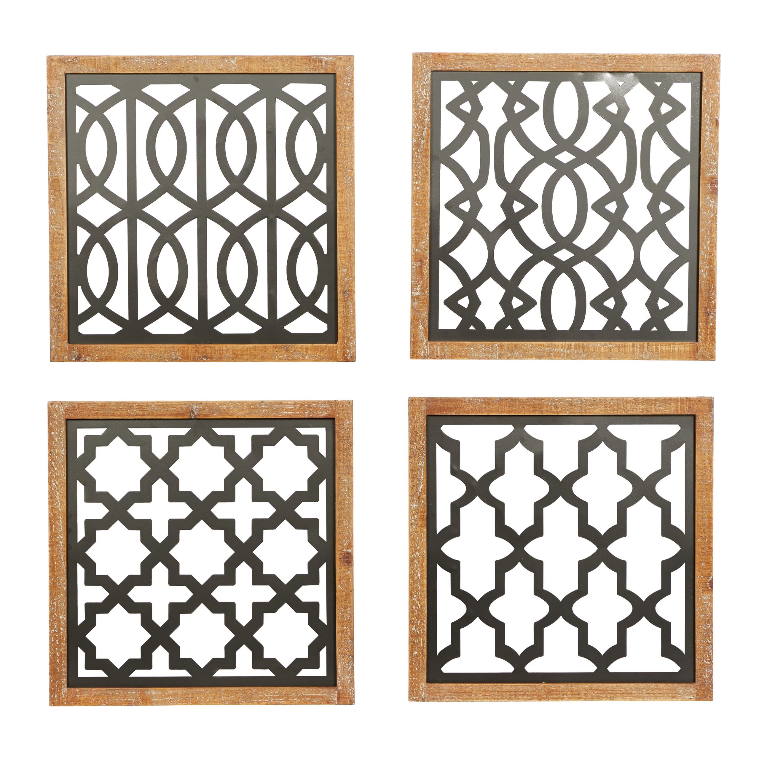 Black Metal Cut-out Geometric Wall Decor (Set of 4), 17″W x 17″H