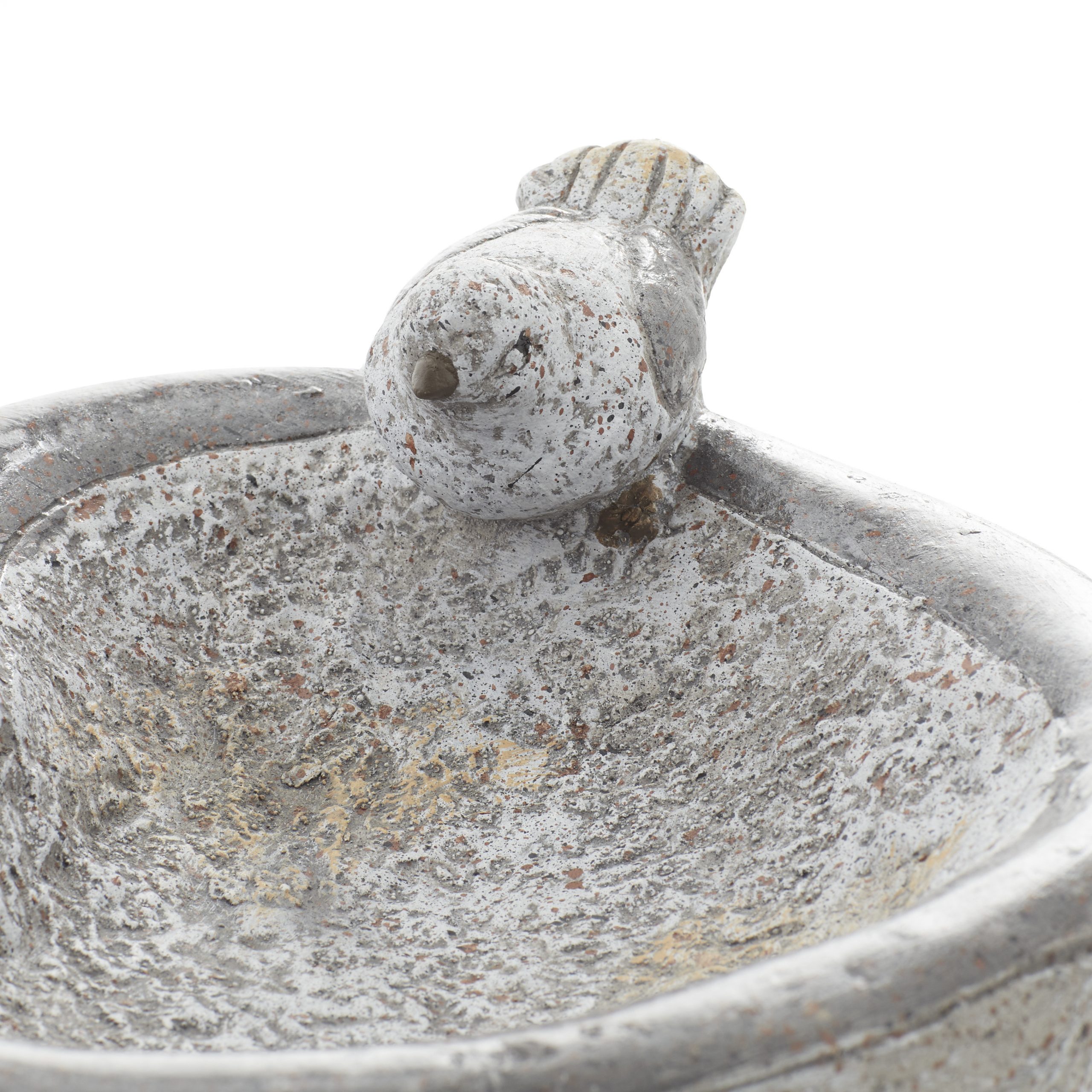 Gray Poly Stone Bird Bath Bowl Garden Sculpture, 15″ x 15″ x 6″