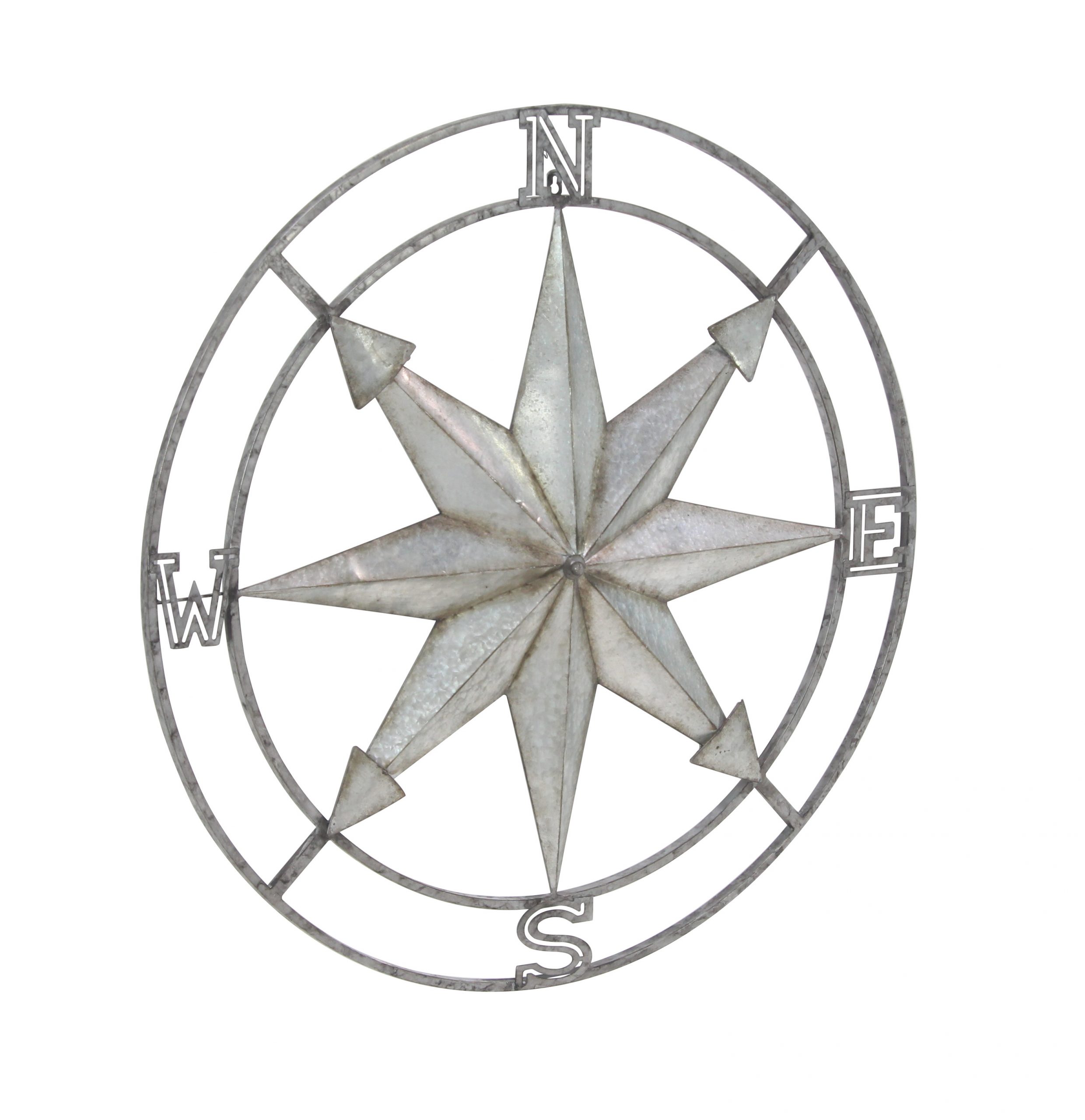 Silver Finish Metal Compass Wall Decor, 35″ x 3″ x 35″