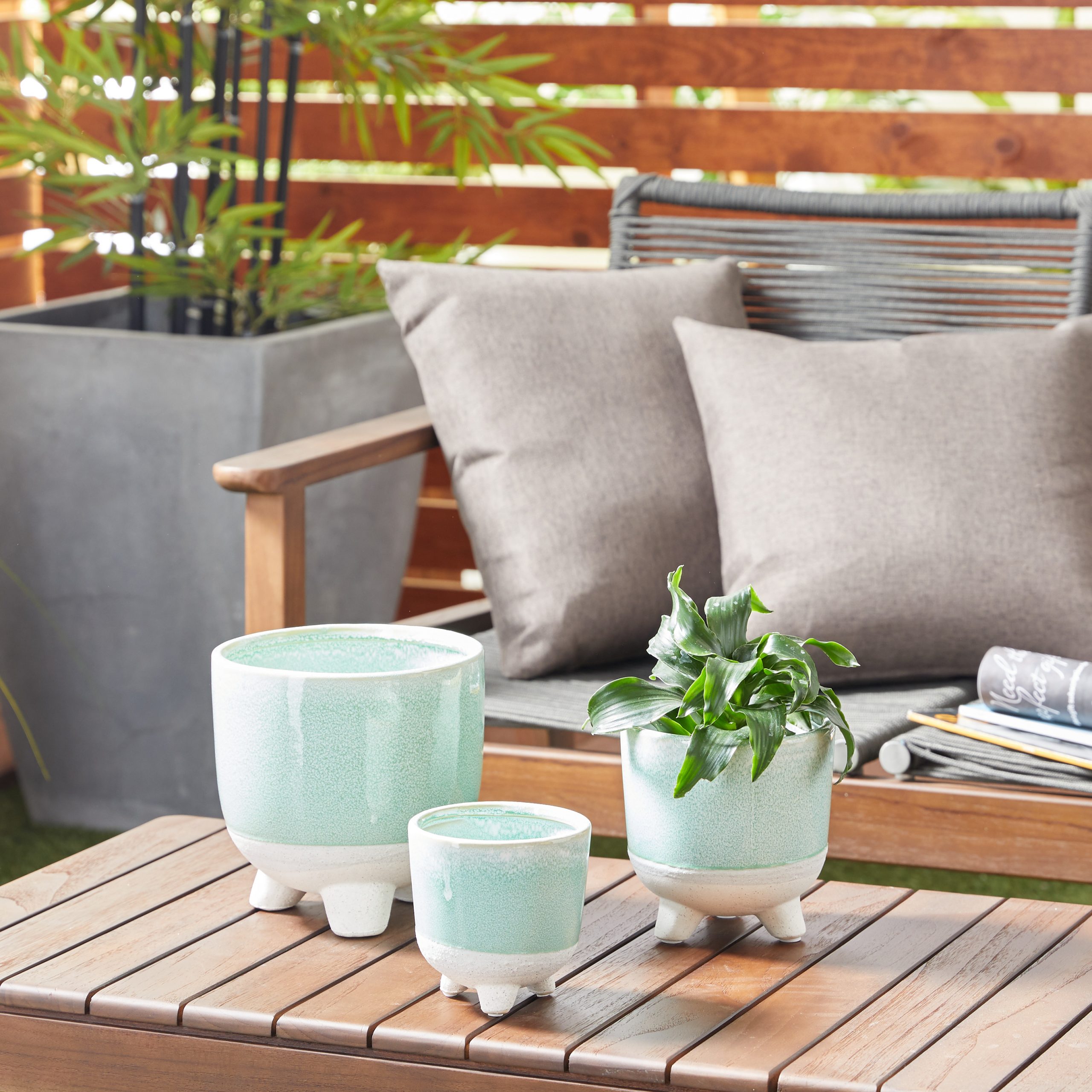 Green Ceramic Planter (Set of 3), 5″, 6″, 8″H