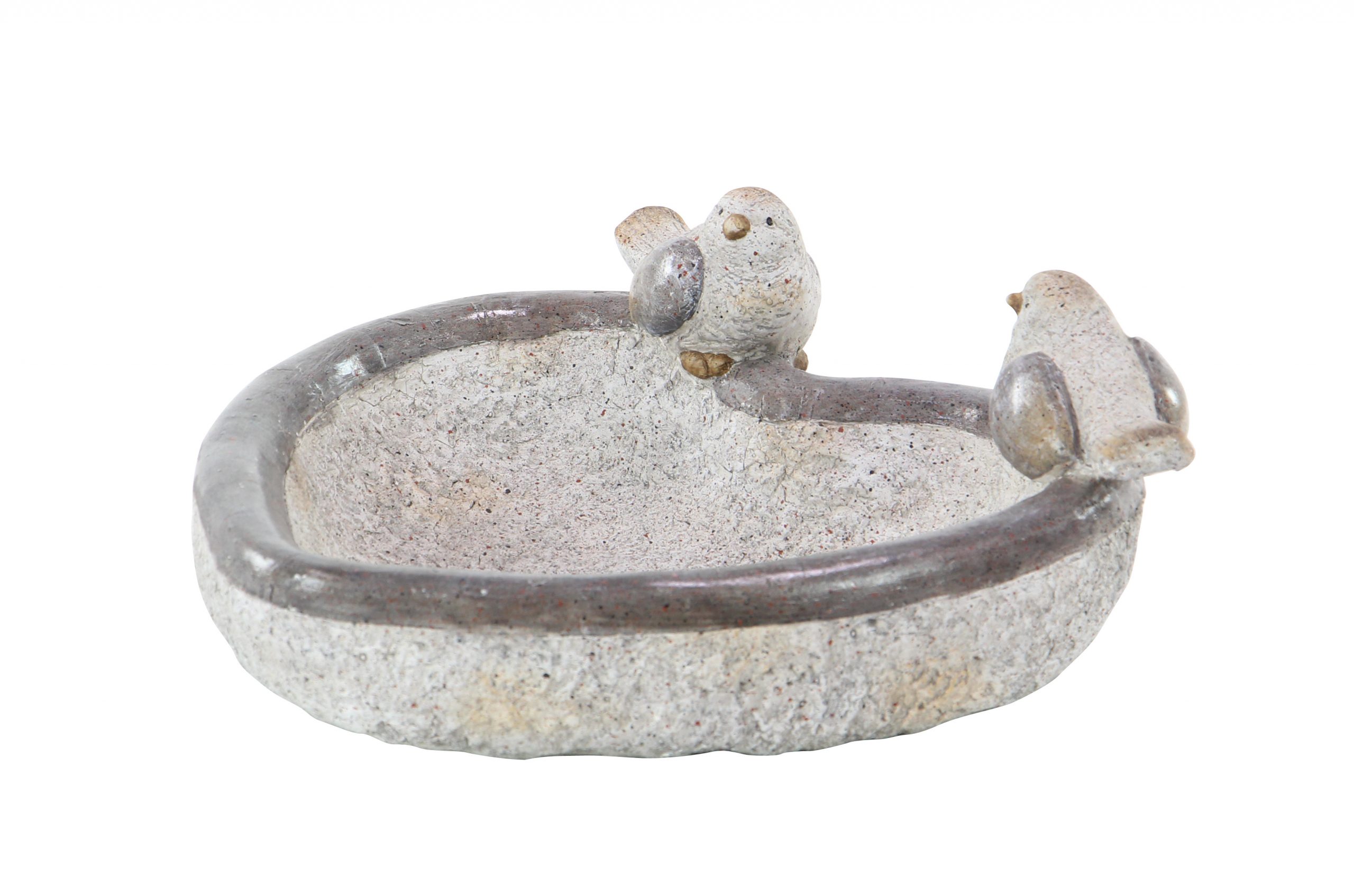 Gray Poly Stone Bird Bath Bowl Garden Sculpture, 15″ x 15″ x 6″