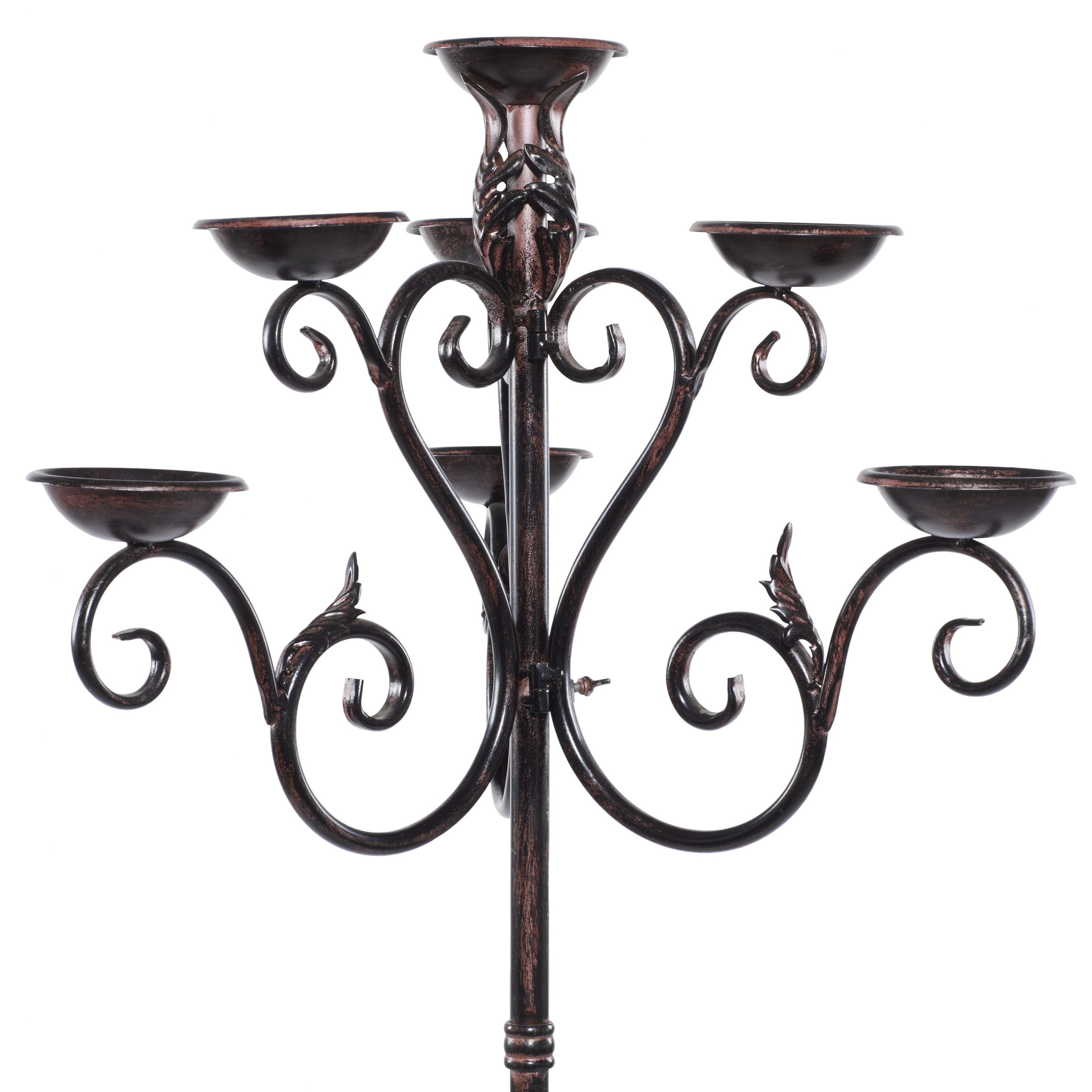 Brown Metal Tall Candelabra with Scroll Designs, 19″ x 19″ x 61″