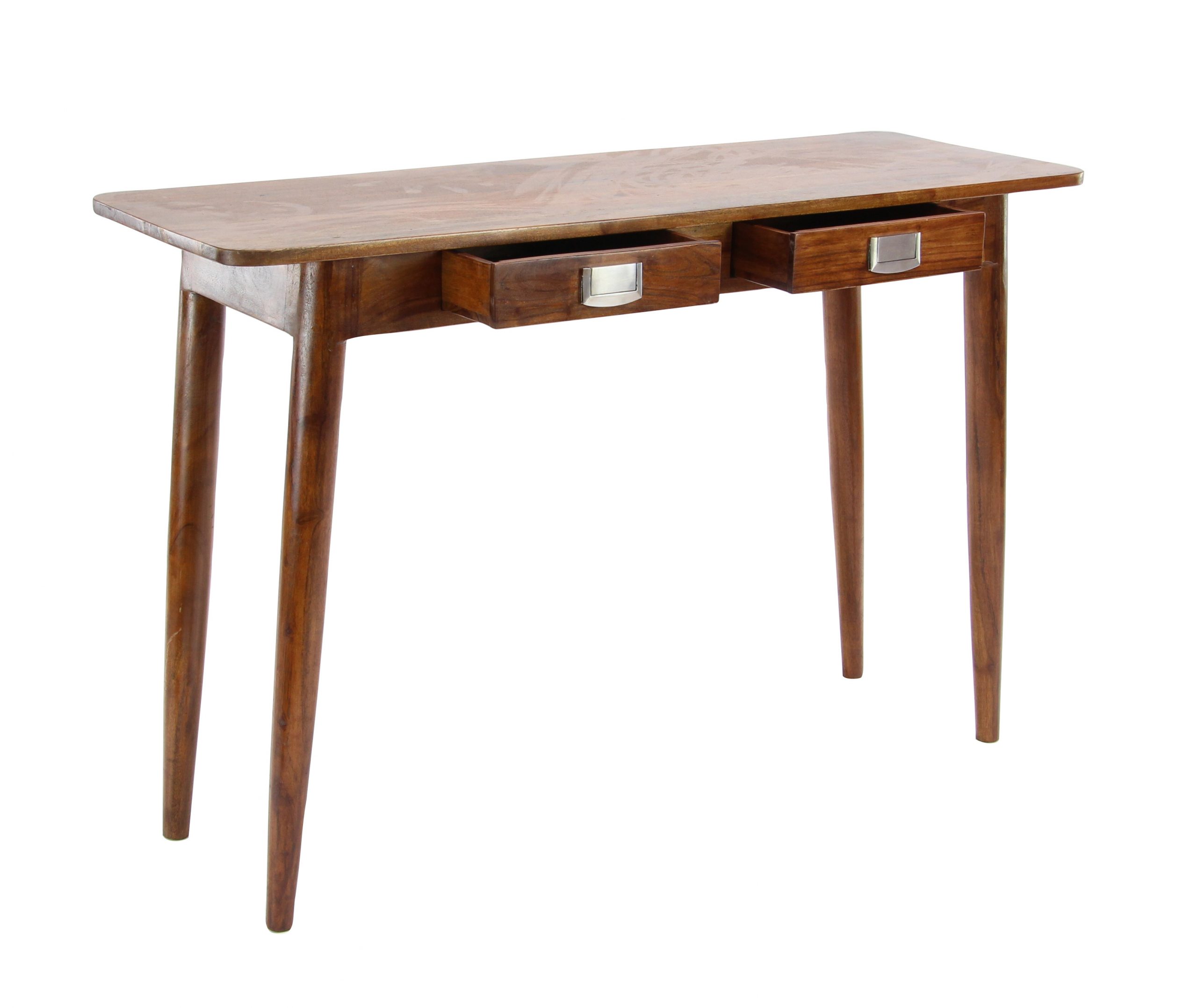 Dark Brown Wood 2 Drawers Console Table with Silver Pull Handles, 45″ x 16″ x 30″