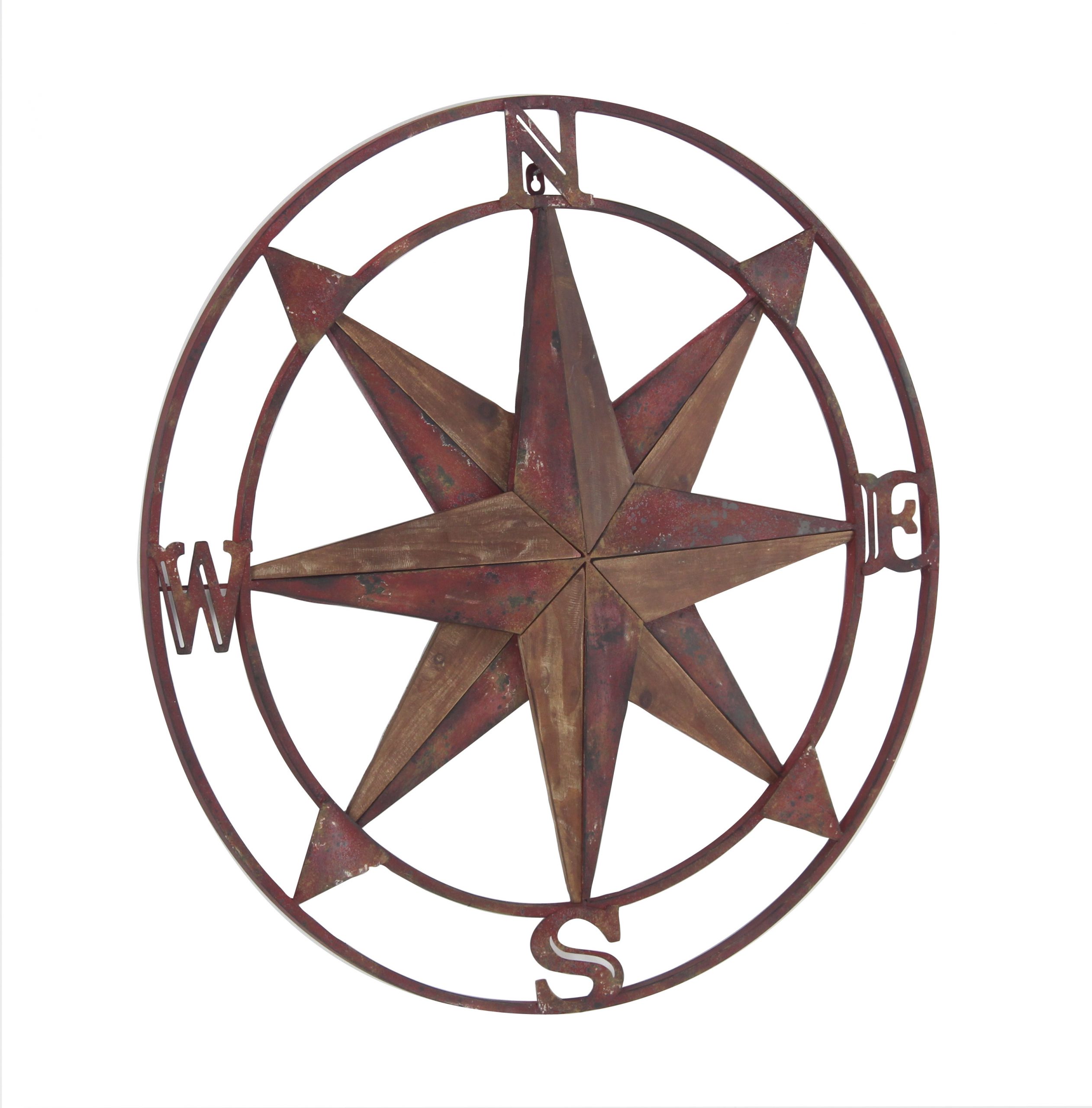 Rustic Metal Compass Wall Decor with Distressed Copper Finish, 30″ x 2″ x 30″