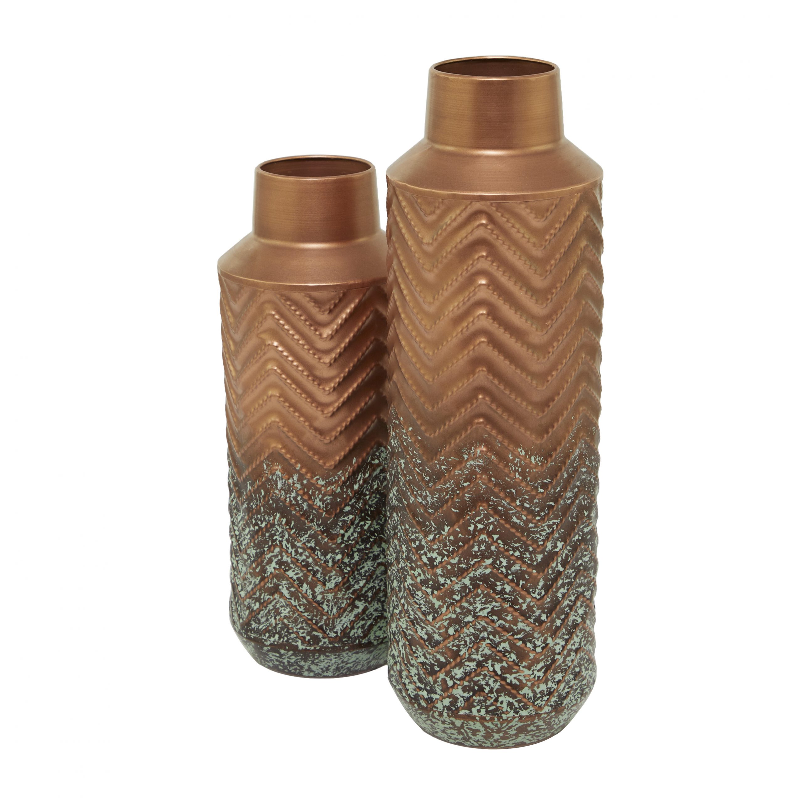 Copper Metal Embossed Chevron Vase (Set of 2), 20″, 16″H