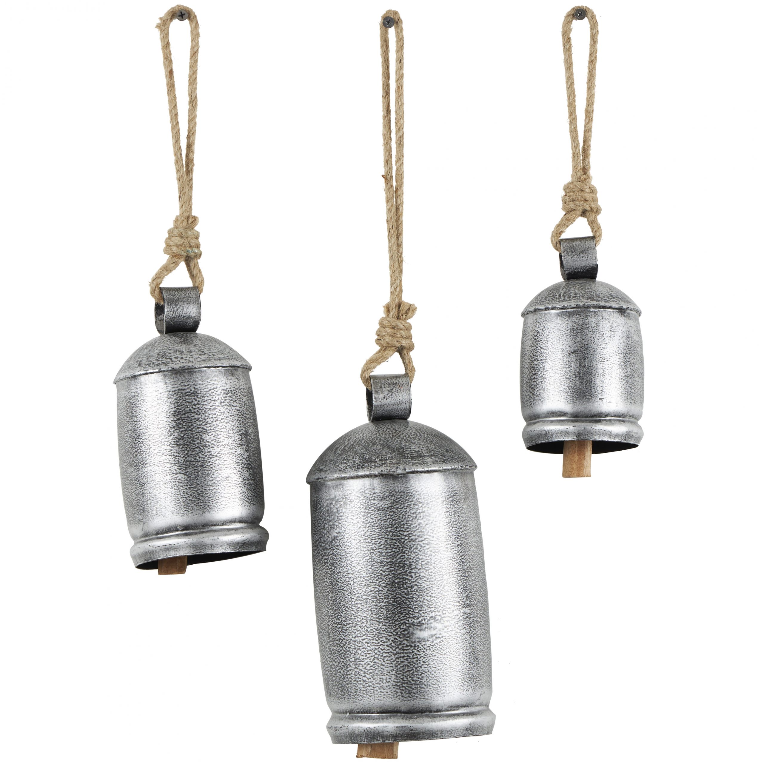 Metal Cow Bell Rustic Gray Galvanized Set of 3 10",8",6"H