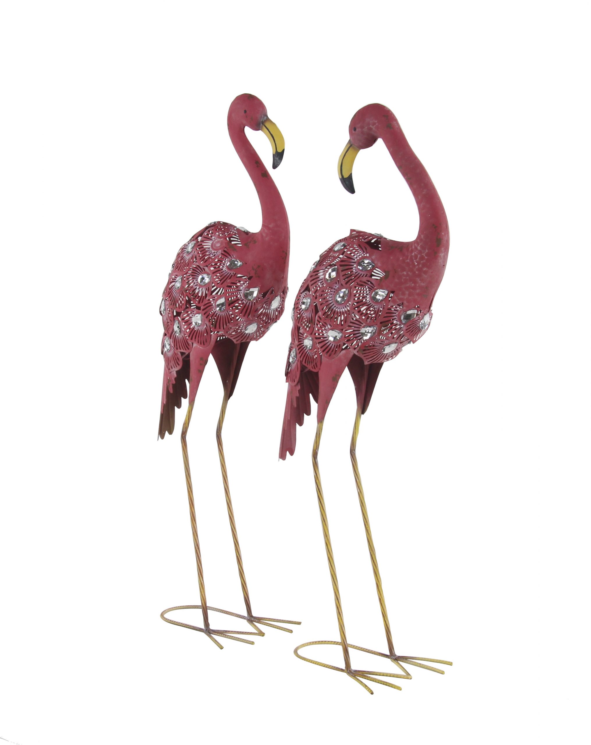 Pink Metal Flamingo Garden Sculpture (Set of 2), 10″W, 38″H