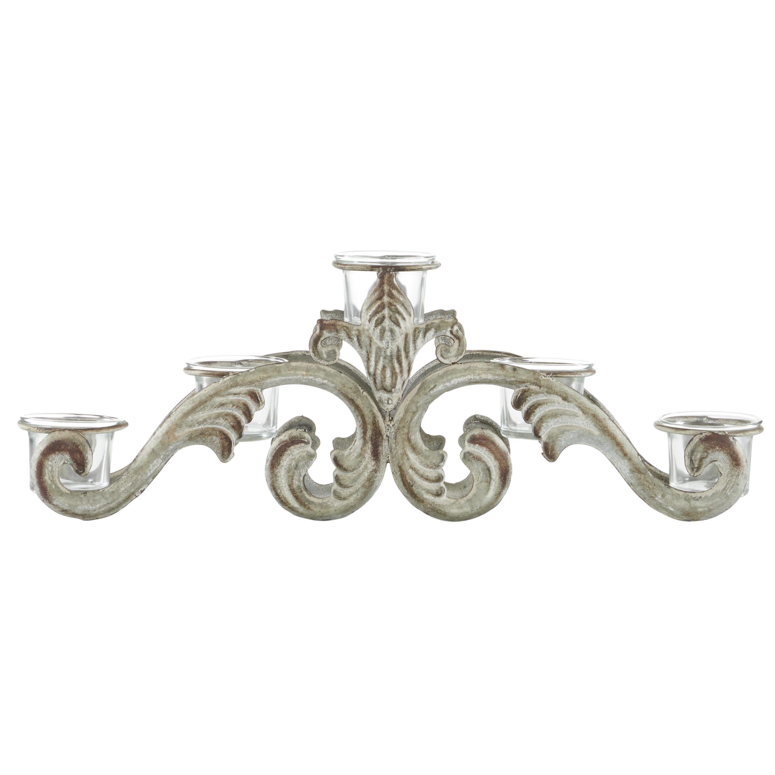 Gray Scroll Metal Vintage Candelabra, 18″ x 3″ x 6″