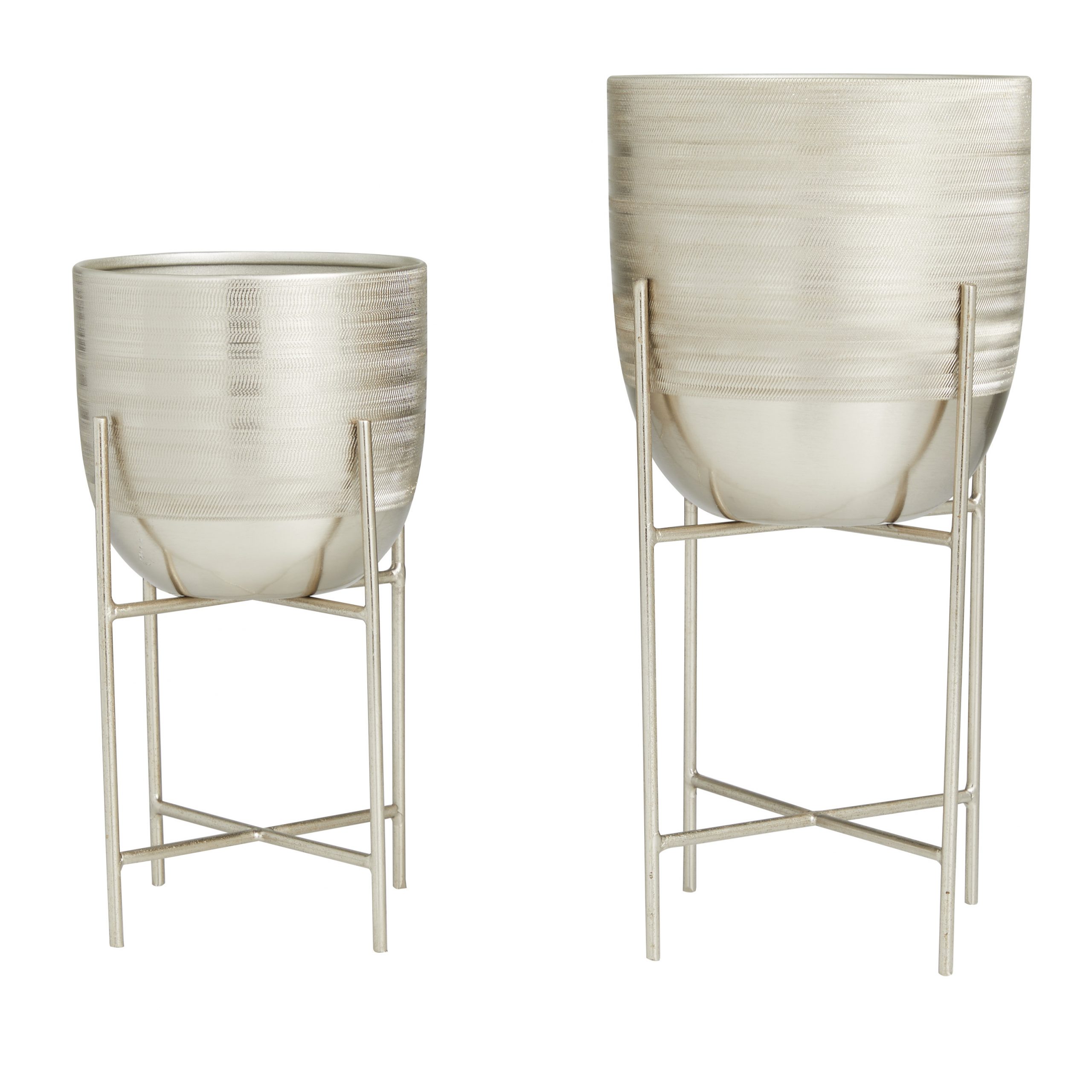 Silver Metal Planter with Removable Stand (Set of 2), 12″, 9″H