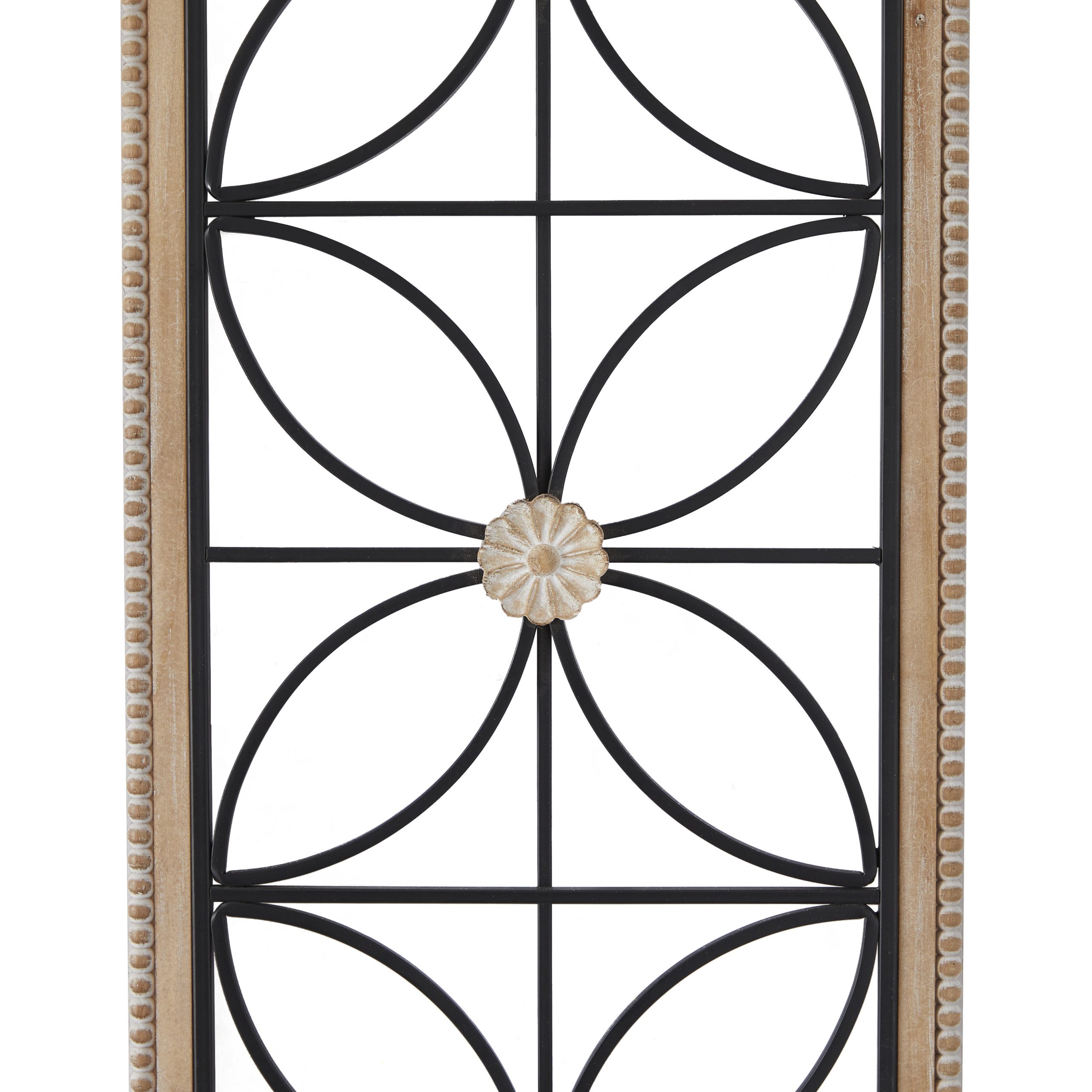 Black Metal Floral Wall Decor with Brown Wood Frame, 15″ x 1″ x 50″