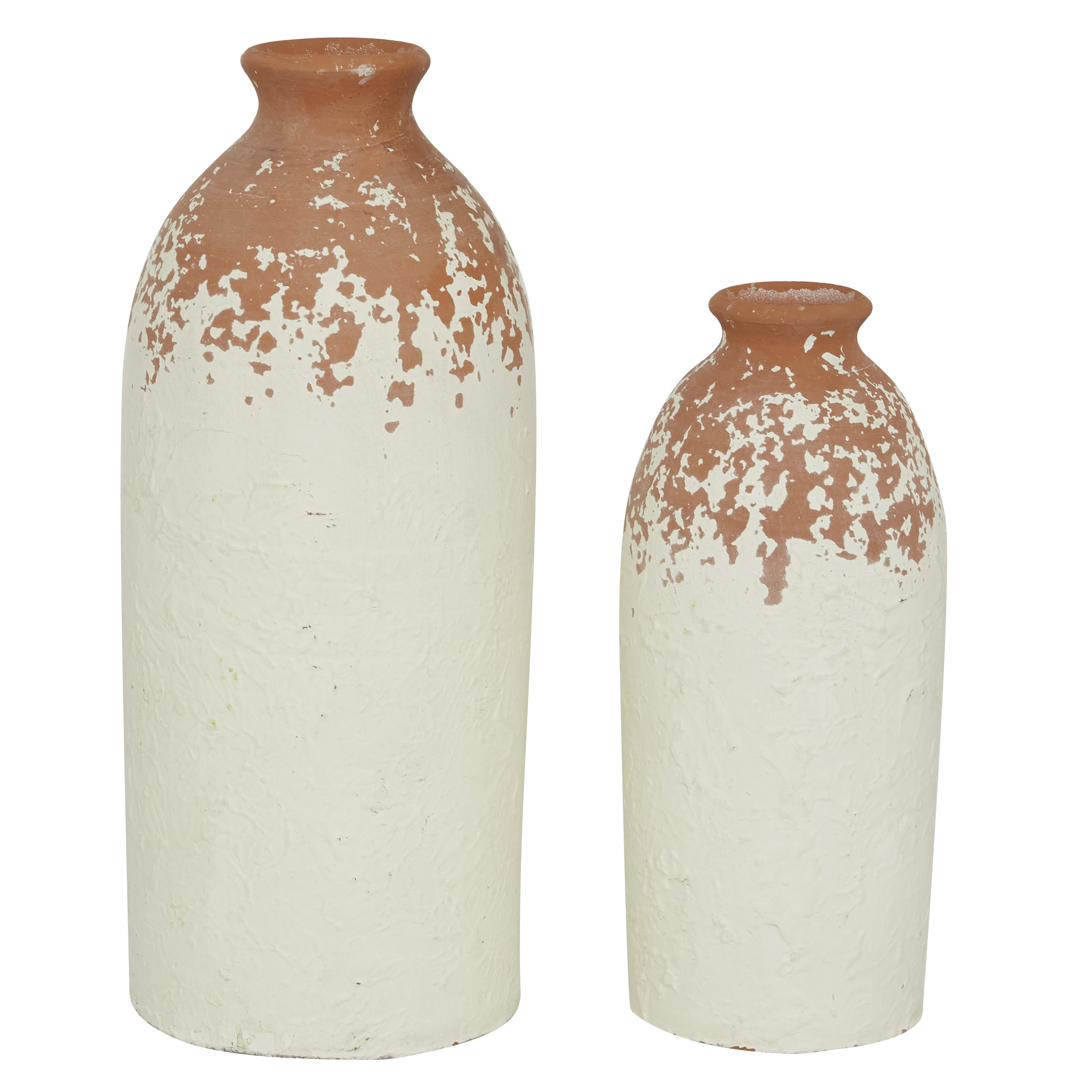 Matte Orange & White Ceramic Vase with Terracotta Detailing (Set of 2), 13″, 10″H