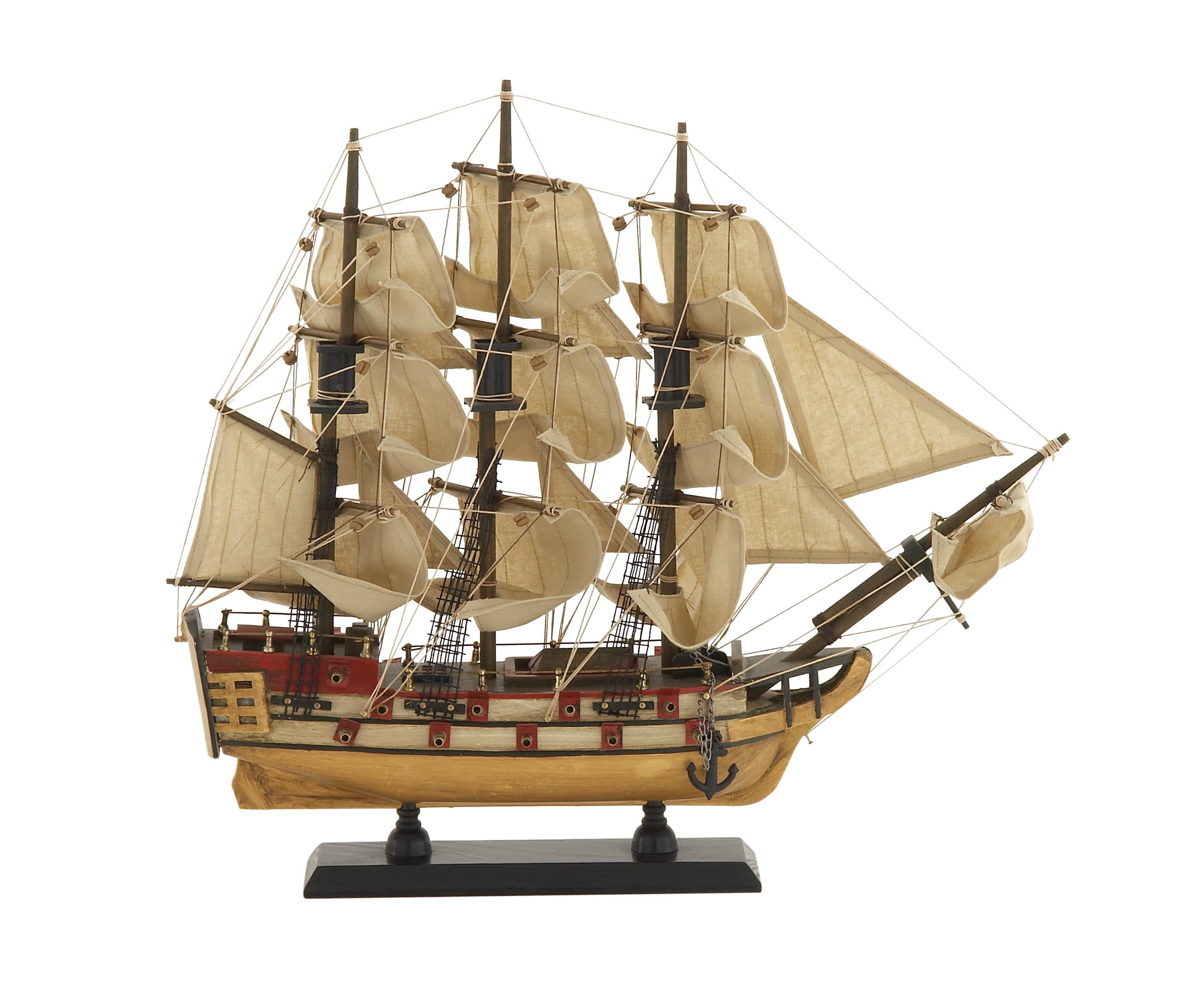 Beige, Brown And Black Sailboat Sculpture with Lifelike Rigging, 15″ x 3″ x 14″