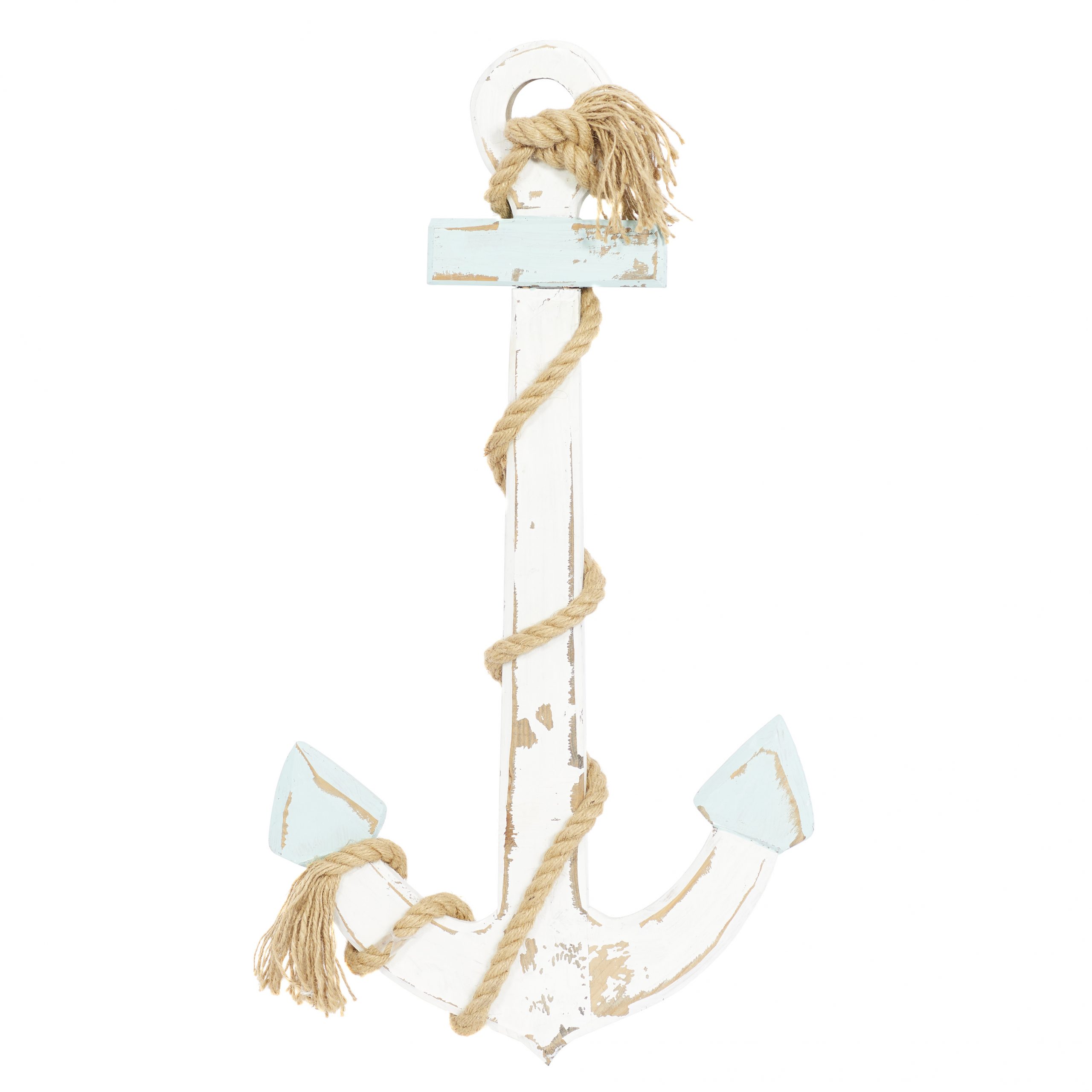 White Wood Anchor Wall Decor with Twisted Rope, 15″ x 1″ x 28″