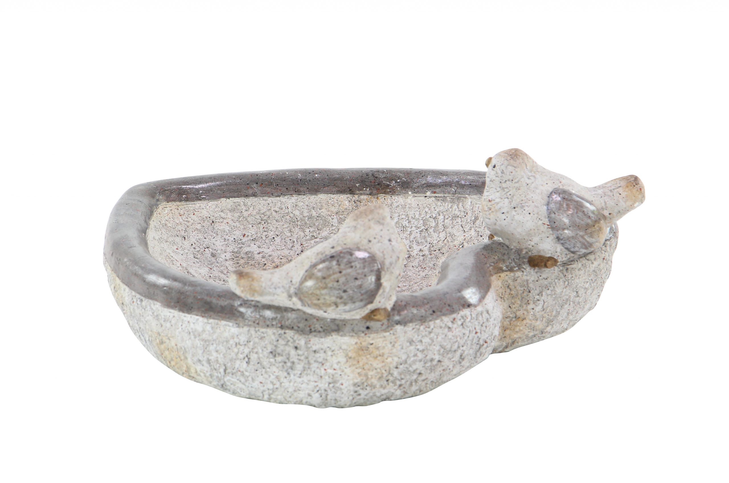Gray Poly Stone Bird Bath Bowl Garden Sculpture, 15″ x 15″ x 6″