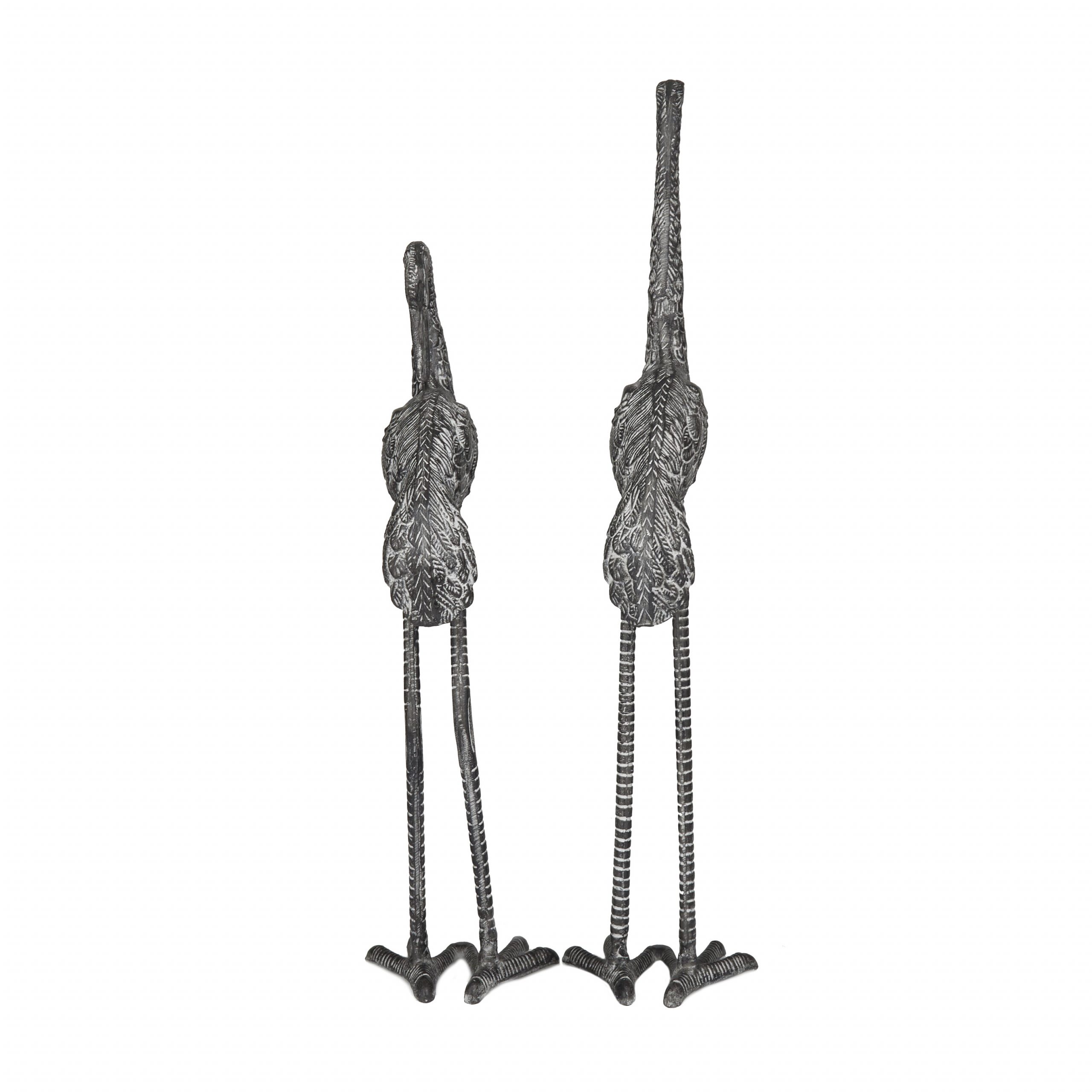 Dark Gray Metal Crane Garden Sculpture (Set of 2), 31″, 25″H