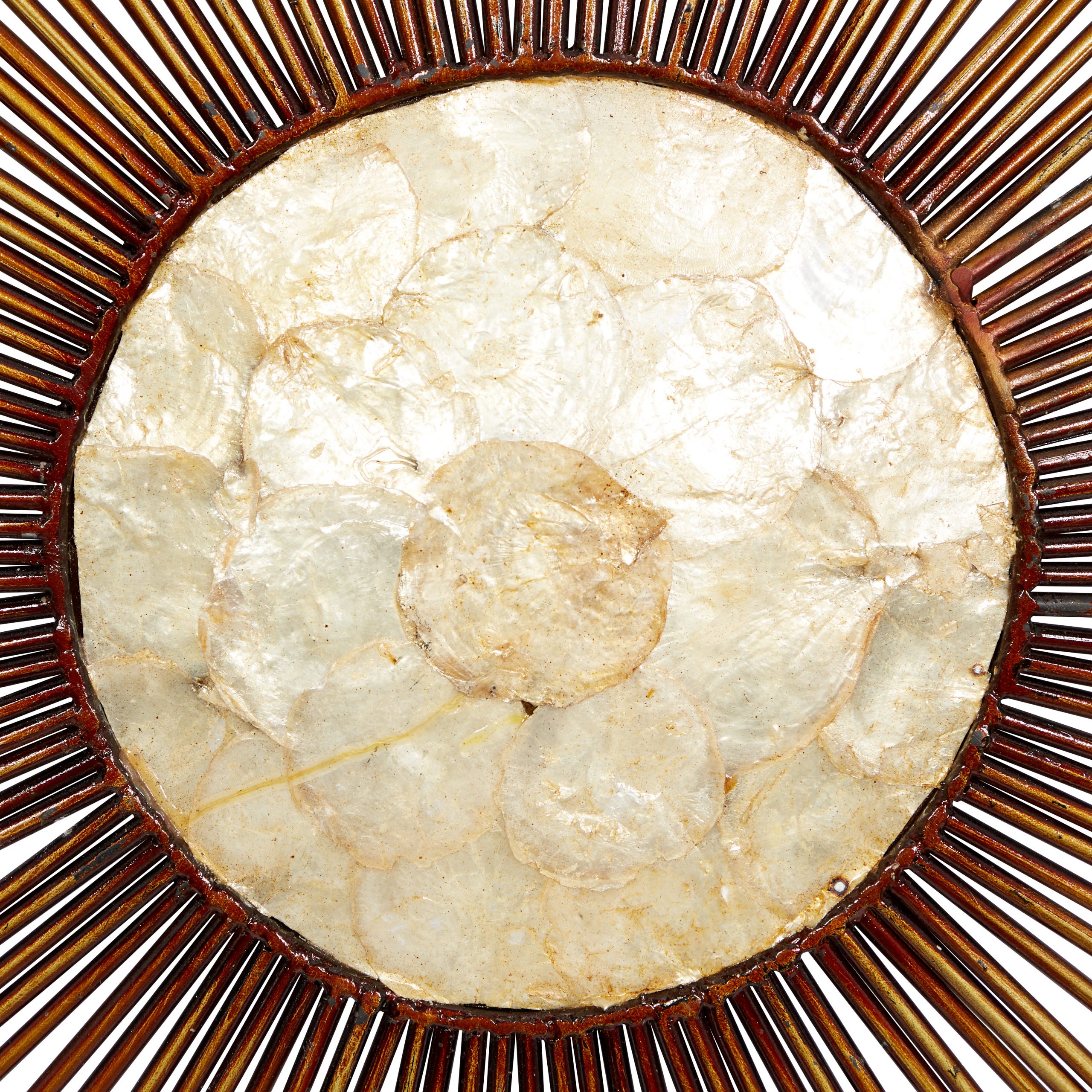 Bronze and Gold Metal Sunburst Wall Decor with Capiz Accent, 36″ x 1″ x 36″