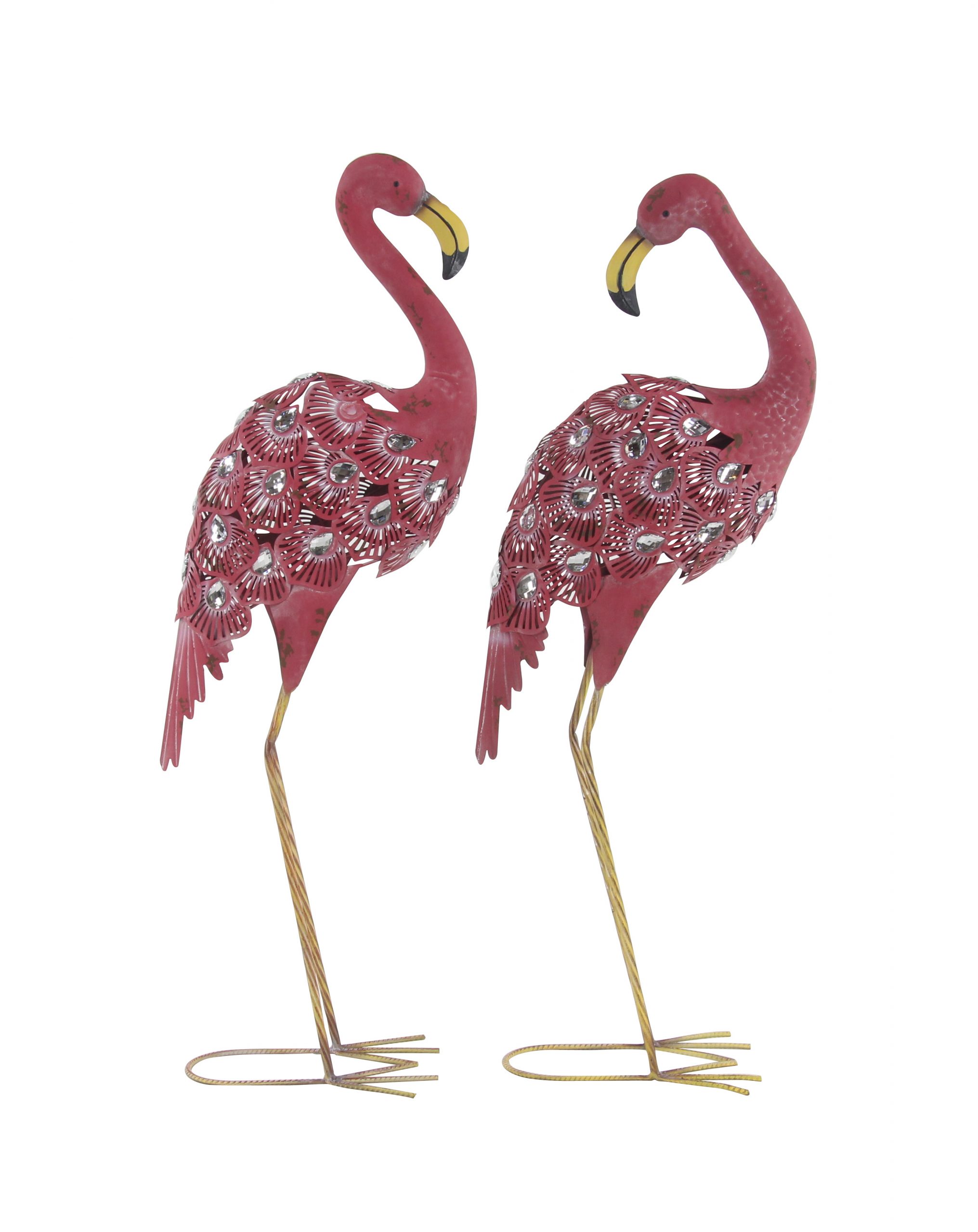 Pink Metal Flamingo Garden Sculpture (Set of 2), 10″W, 38″H