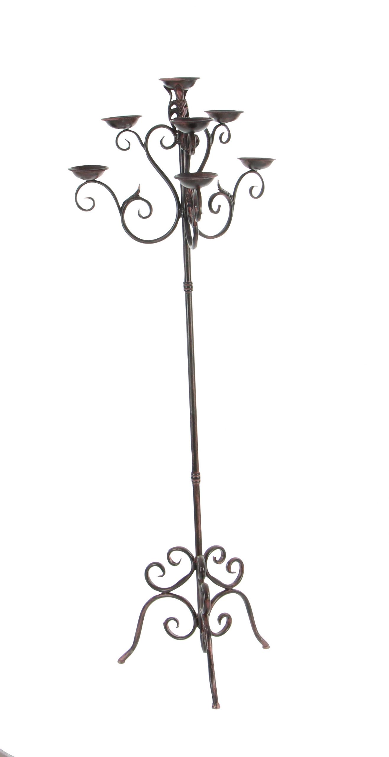Brown Metal Tall Candelabra with Scroll Designs, 19″ x 19″ x 61″