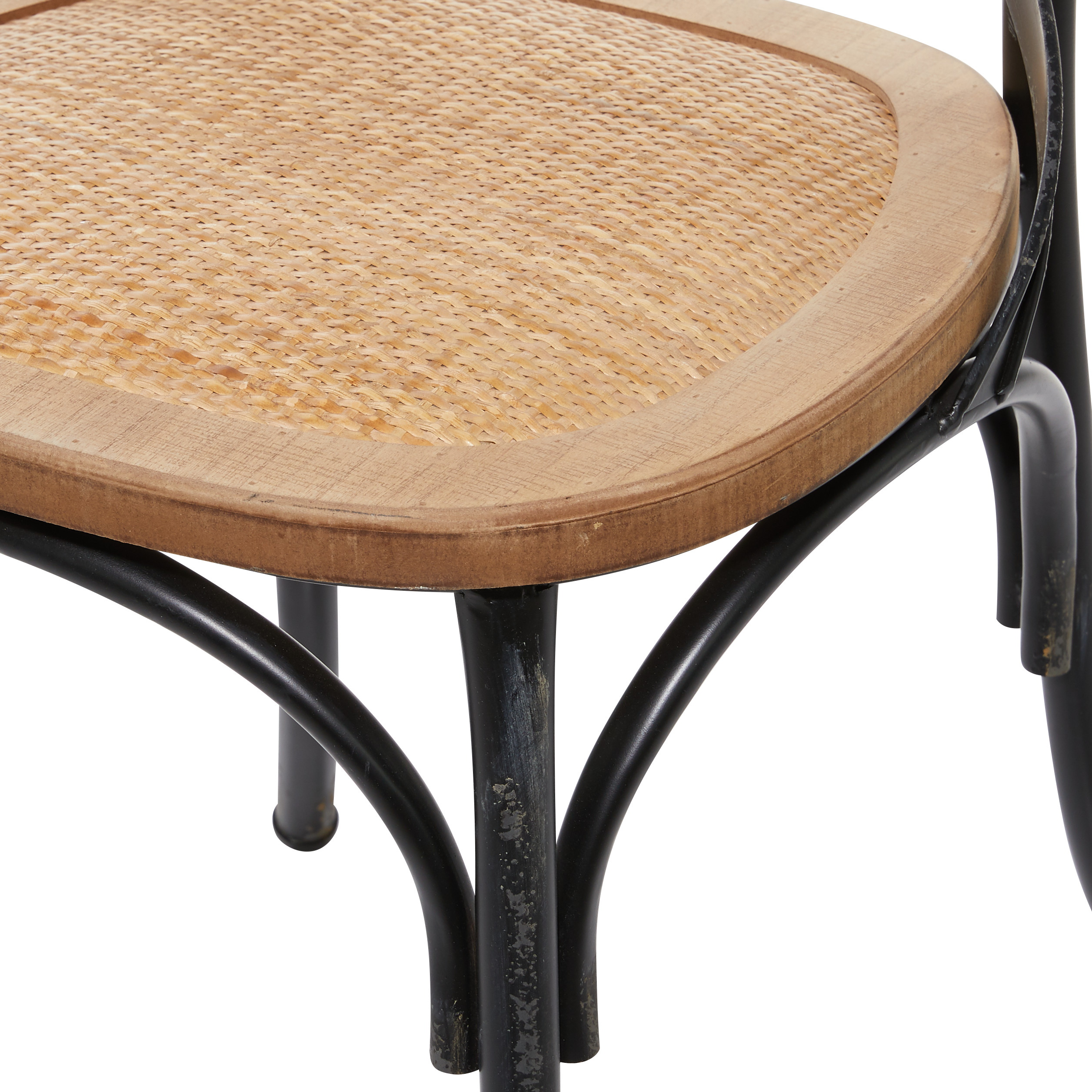 Brown And Black Metal Dining Chair with Wood Seat (Set of 2), 20″W x 35″H