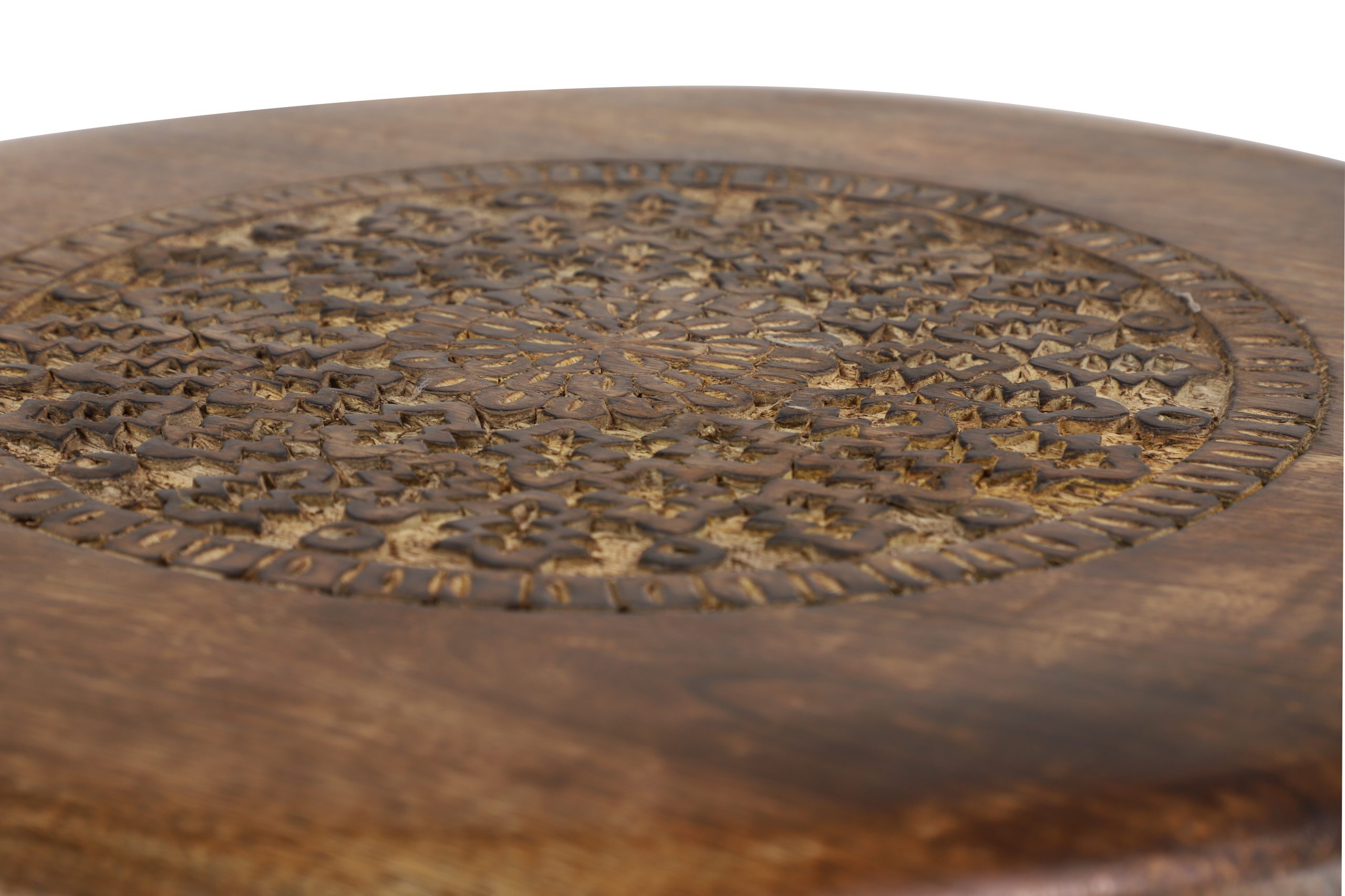 Dark Brown Mango Wood Handcrafted Floral Accent Table, 17″ x 17″ x 22″