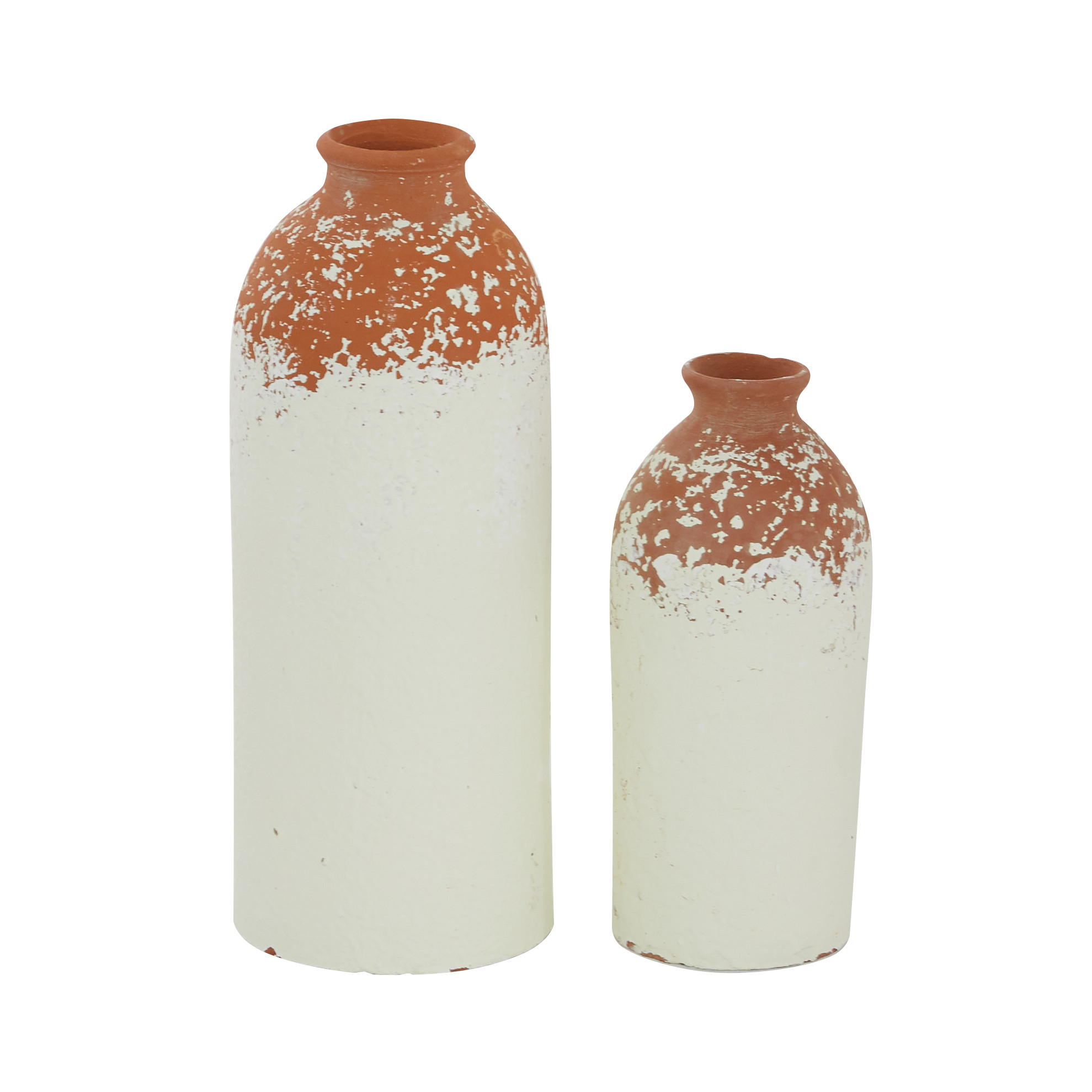 Matte Orange & White Ceramic Vase with Terracotta Detailing (Set of 2), 13″, 10″H