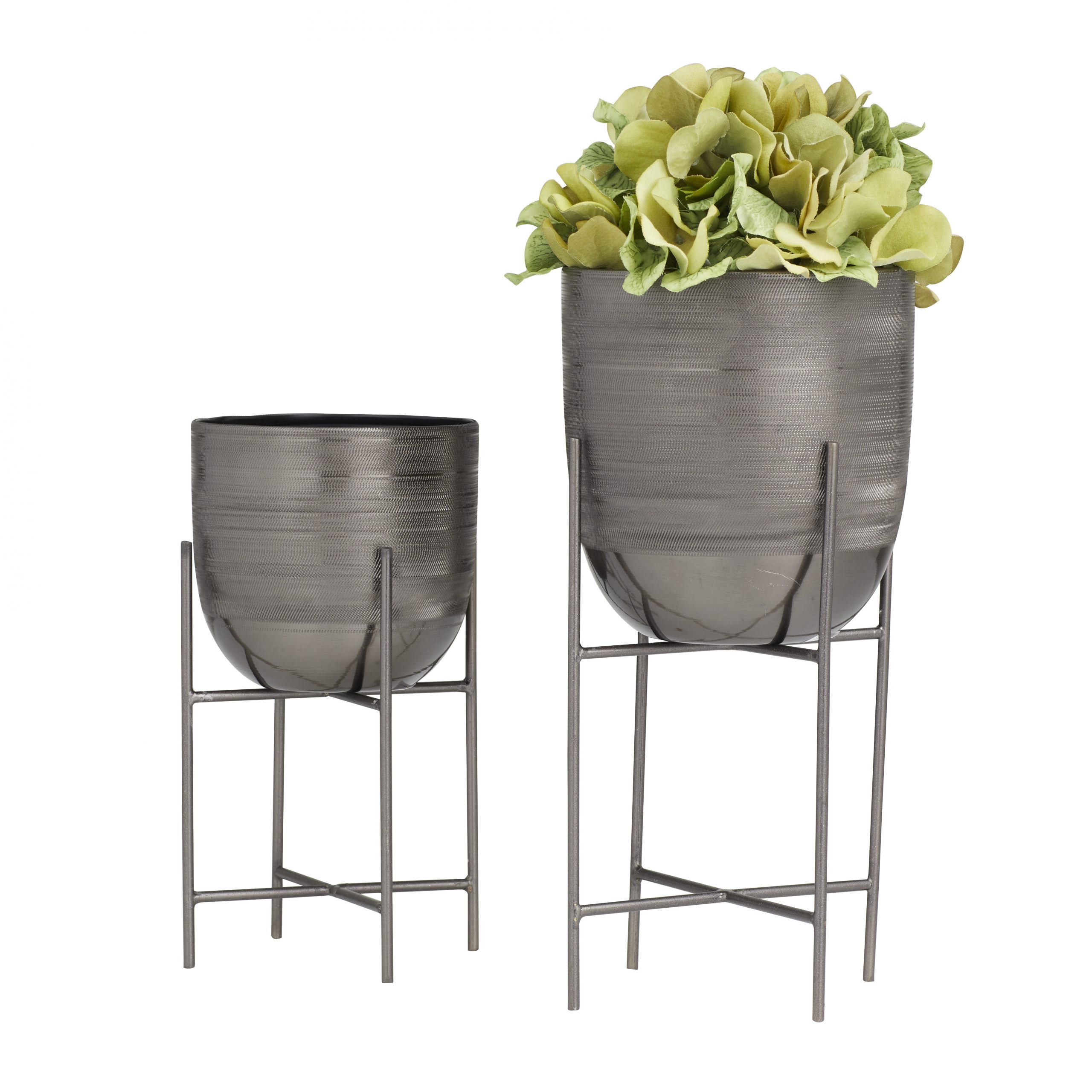 Gray Metal Planter with Removable Stand (Set of 2), 12″, 9″H