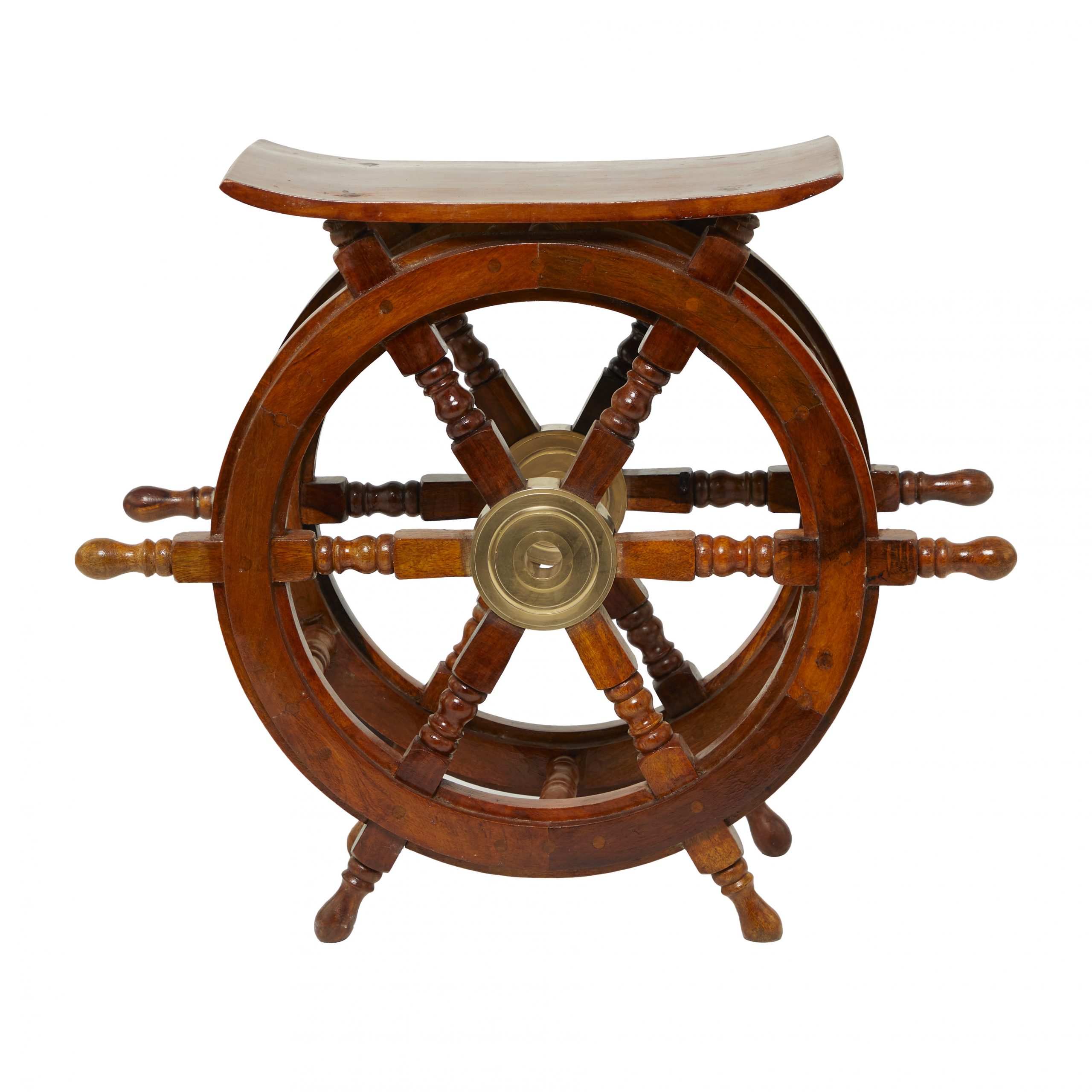 Brown Wooden Ship Wheel Nautical Accent Table, 24″ x 12″ x 20″