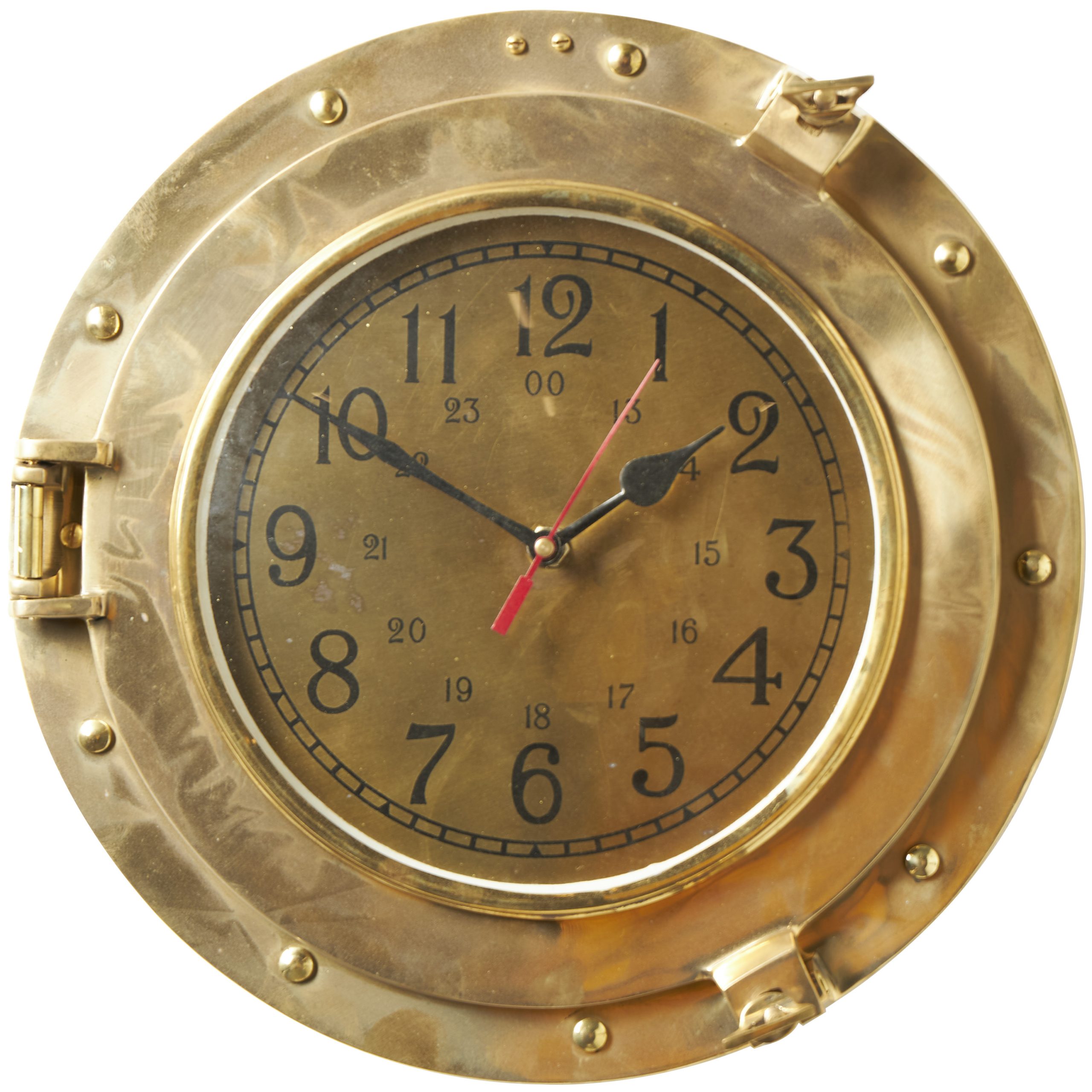 Satin Gold Finish Brass Port Hole Wall Clock, 12″D