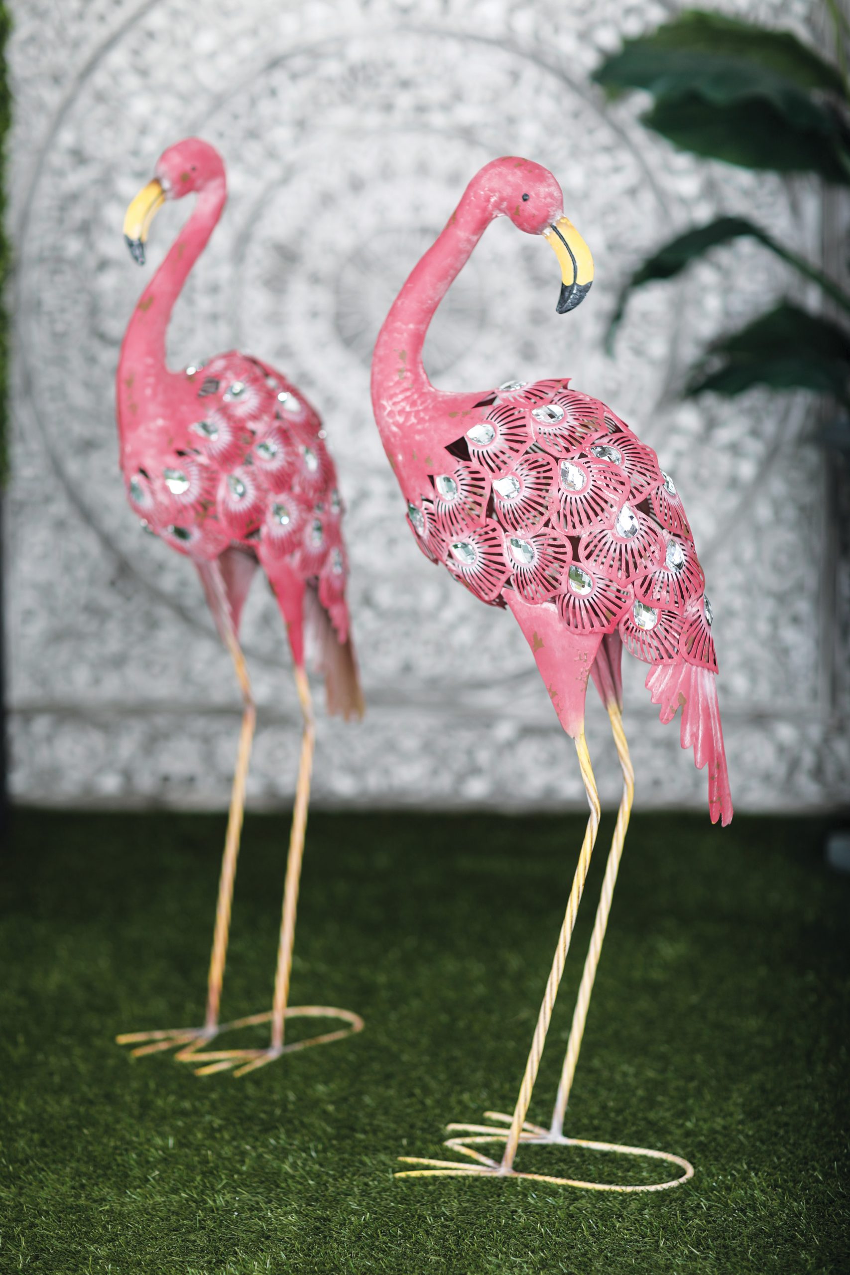 Pink Metal Flamingo Garden Sculpture (Set of 2), 10″W, 38″H