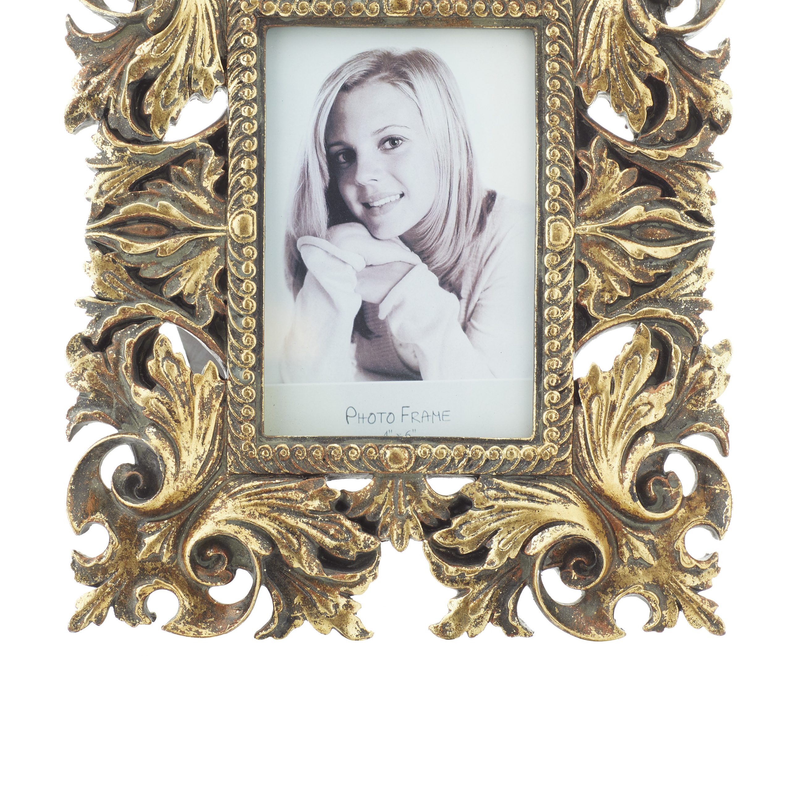 Gold Polystone Carved Photo Frame (Set of 2), 9″W, 11″H