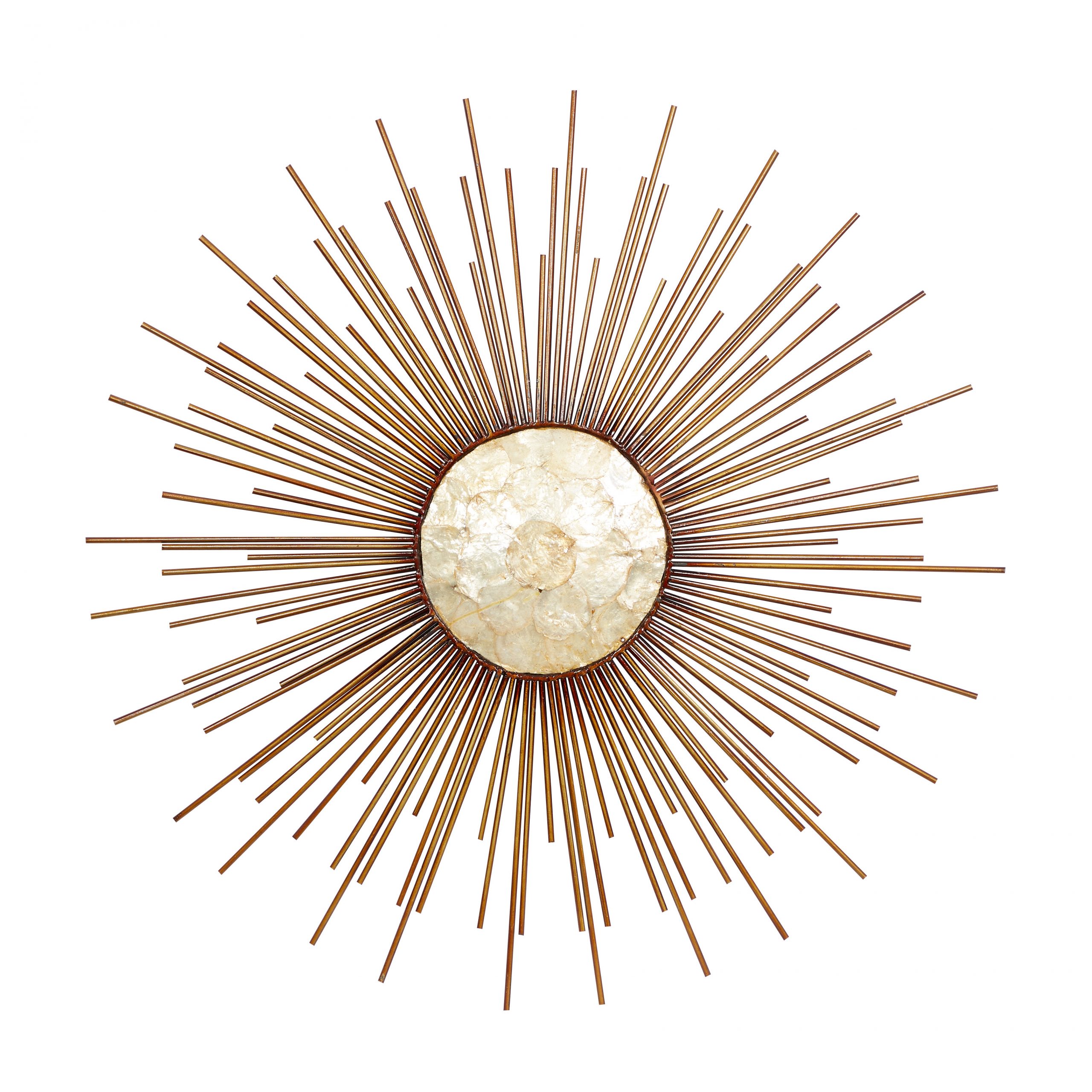 Bronze and Gold Metal Sunburst Wall Decor with Capiz Accent, 36″ x 1″ x 36″