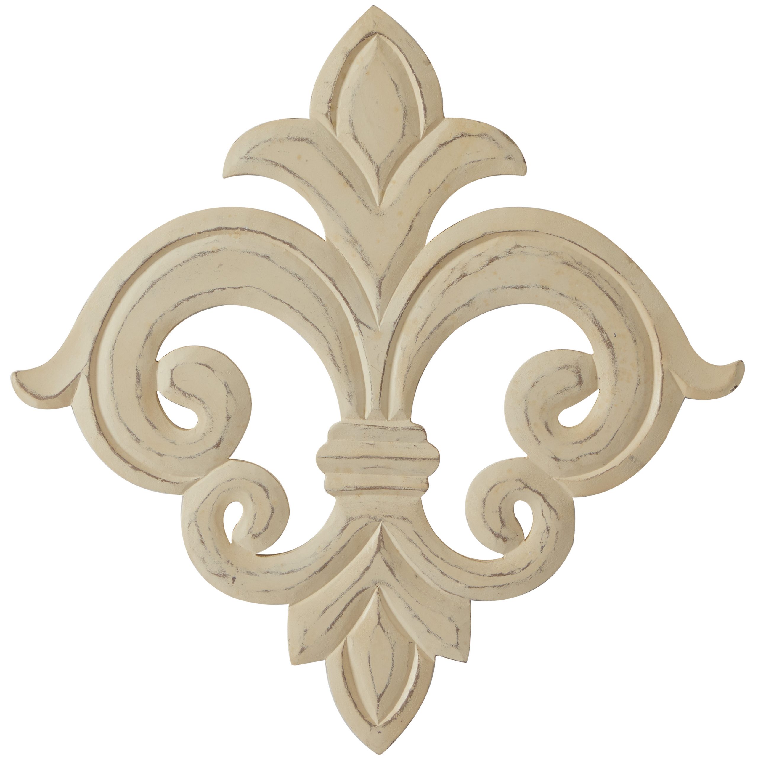 White Wood Carved Fleur De Lis Wall Decor, 24″ x 1″ x 24″