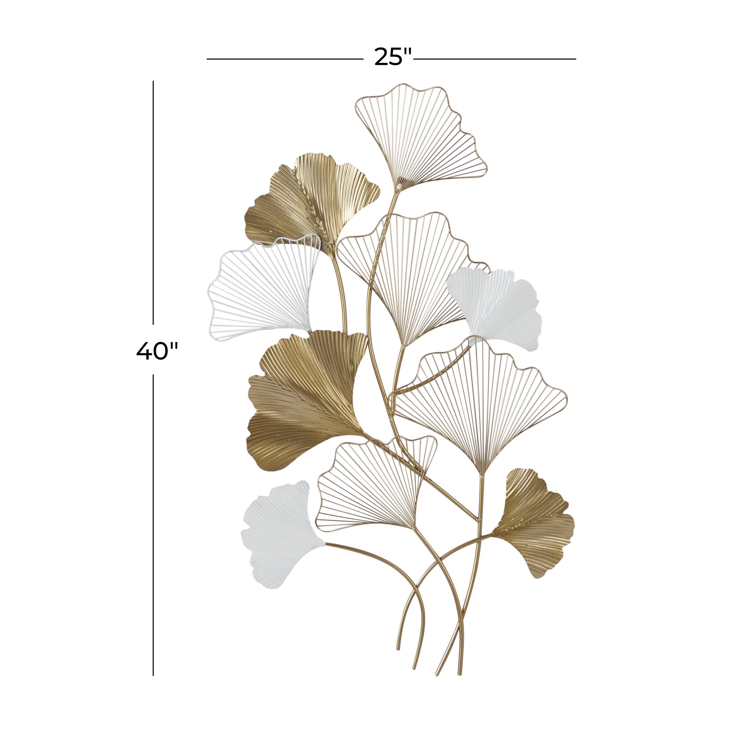 White and Gold Metal Leaf Wall Decor, 25″ x 2″ x 40″