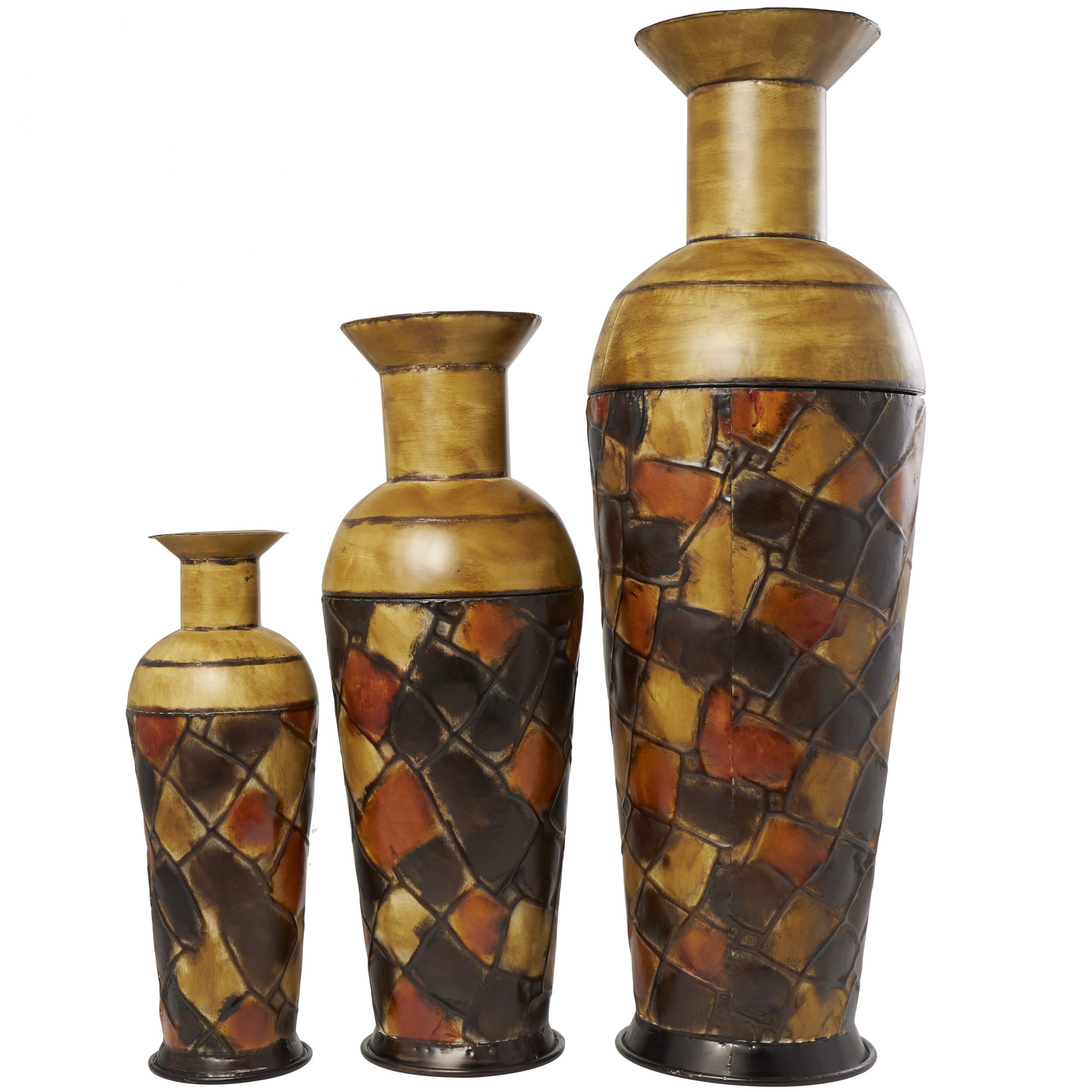 Rustic Style Tall Metal Floor Vase Set of 3 Brown 50", 35", 26"H